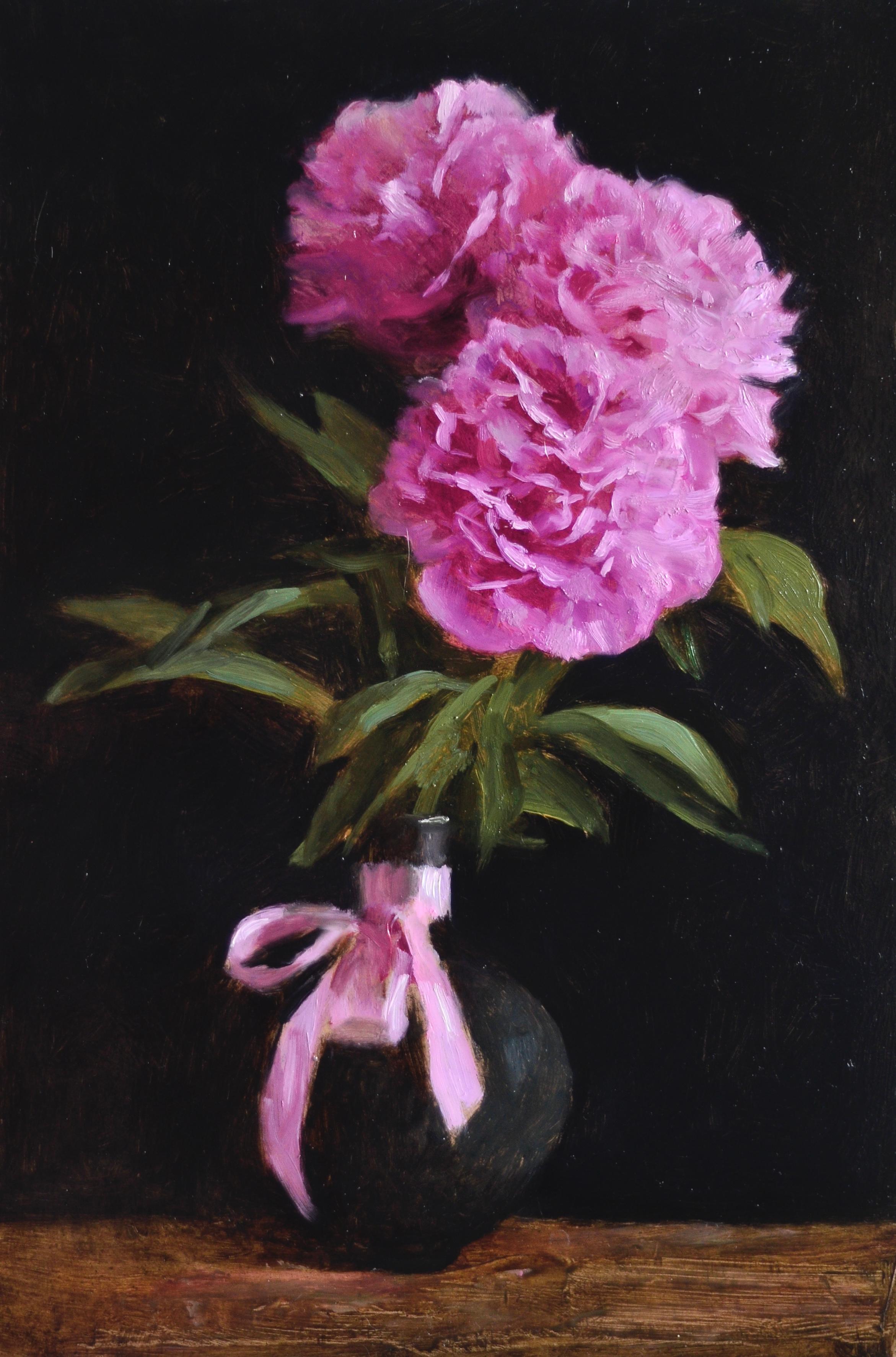 Pink Peonies - 21st Century Contemporary Still Life Floral Oil Painting