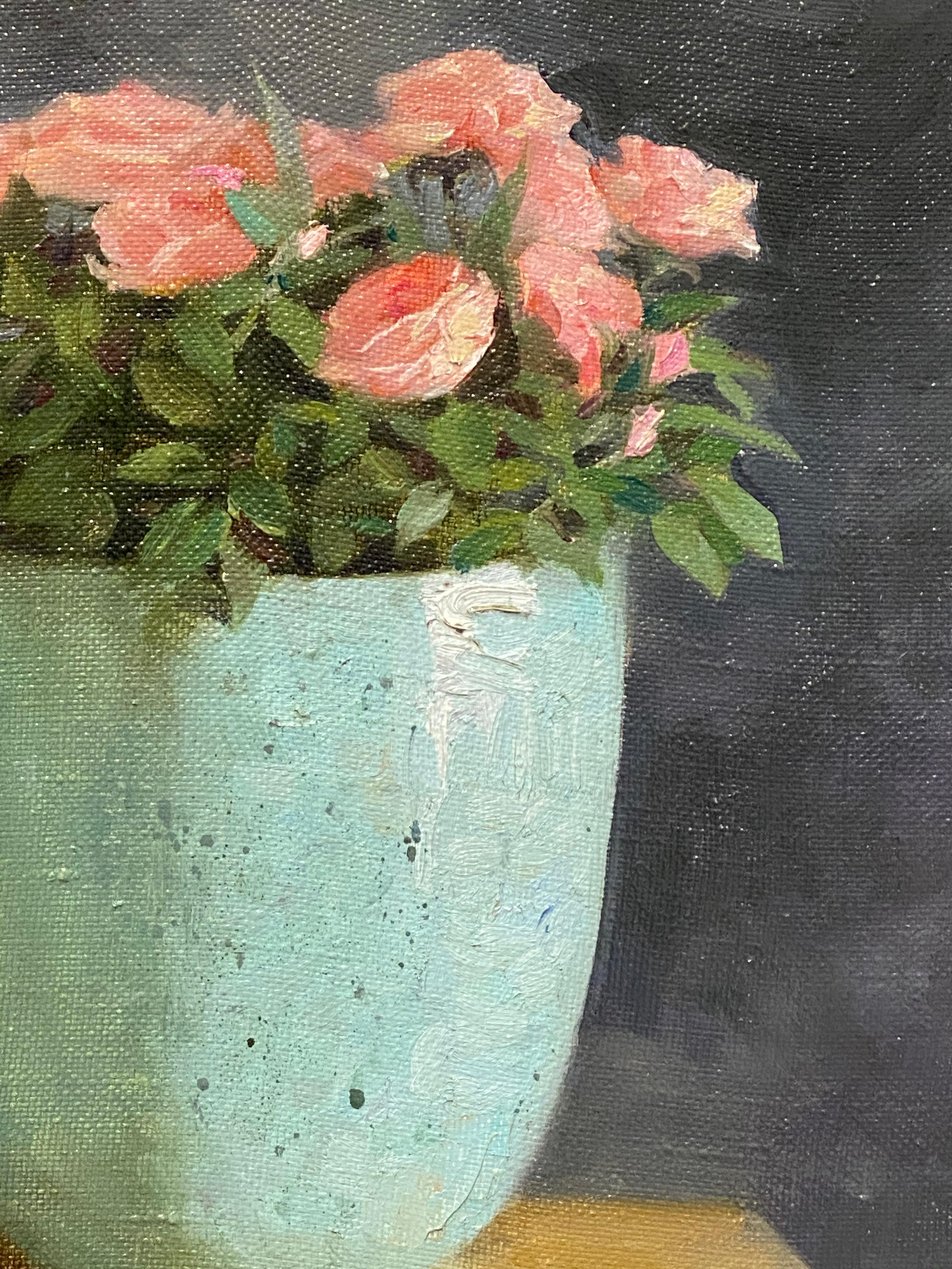 Ksenya Istomina
Pink Roses
50 x 40 cm
Oil on canvas
(Framed in a black wooden  frame it measures 56 x 46 cm)

This Still-life painting by Russian artist Ksenya Istomina is made in 2020. Like all her paintings, painted from life.

Ksenya Istomina