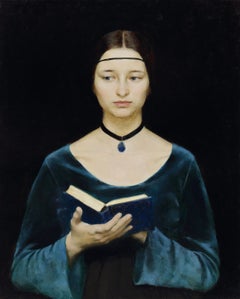 Renaissance Lady- 21st Century Portrait Painting of a Reading Woman