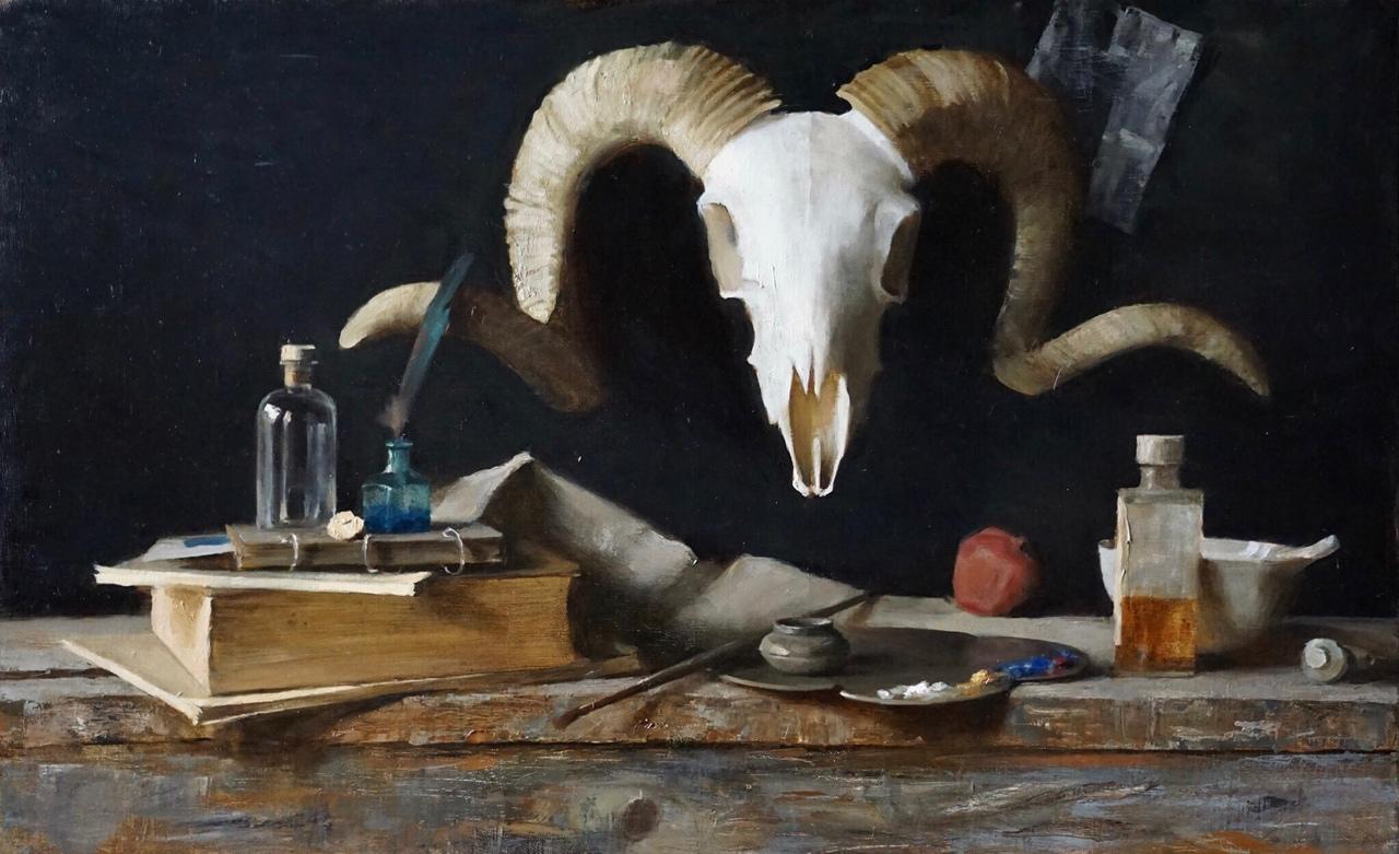 Still-life with Skull, 21st Century Contemporary Classical Still-life Painting