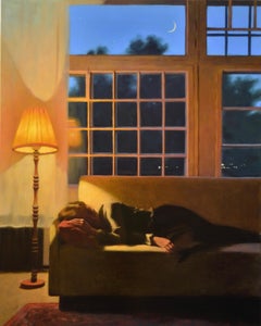 Sweet dreams in the Moonlight -21st century interior painting with figures