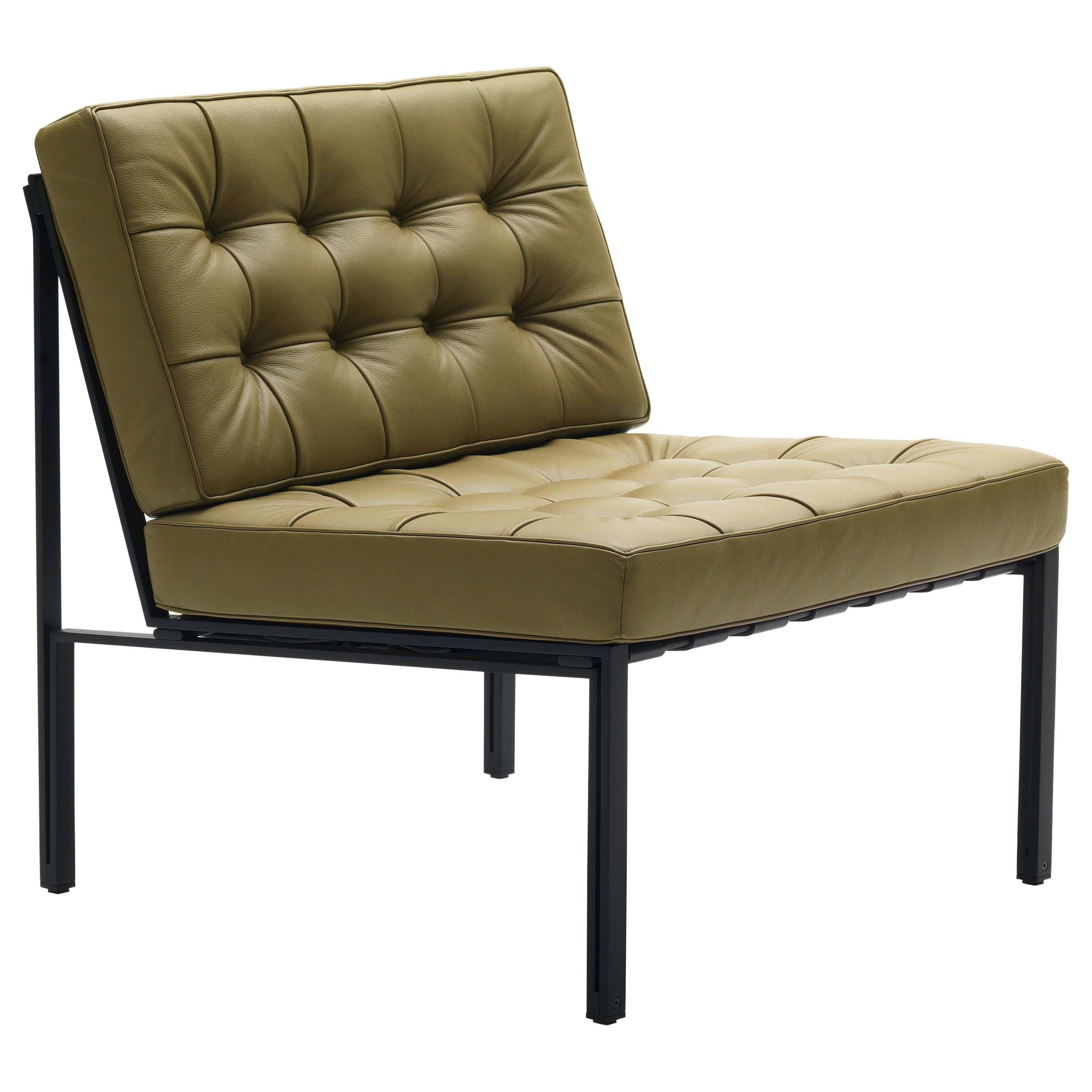 For Sale: Green (Olive) KT-221 Bauhaus Occasional Chair in Tufted Natural Leather and Metal by De Sede