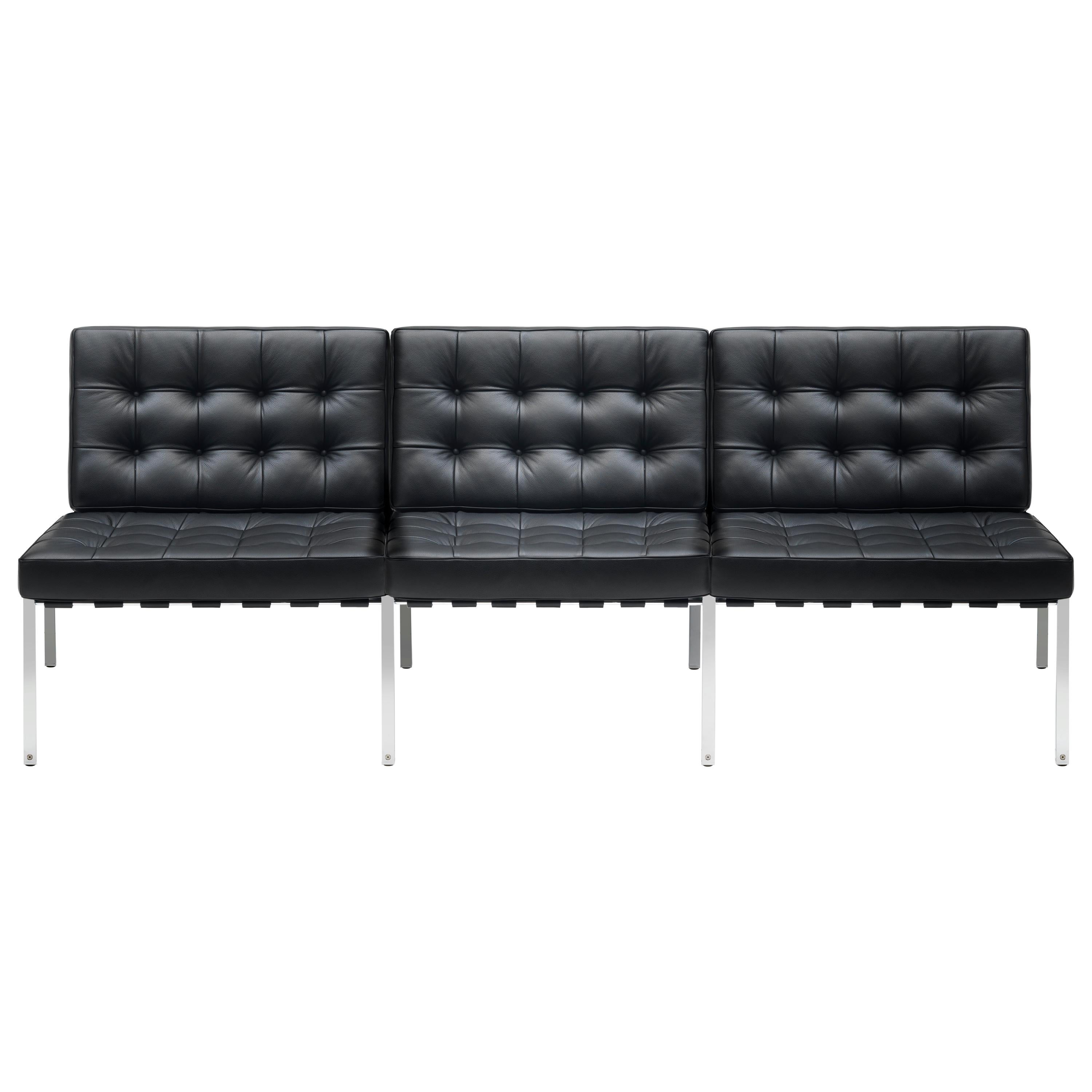 For Sale: Black KT-221 Bauhaus Three-Seat Sofa in Tufted Natural Leather and Metal by De Sede