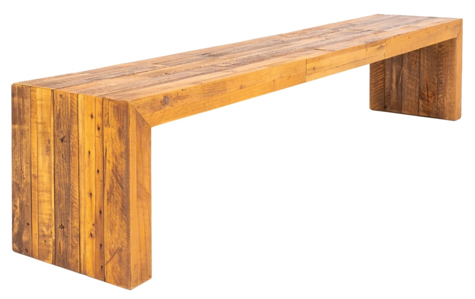 
The KT Rustic Oak Hardwood Bench has dimensions of approximately 18 inches in height, 84.5 inches in width, and 15.75 inches in depth. This reclaimed oak bench is suitable for use in entryways or various other settings.





