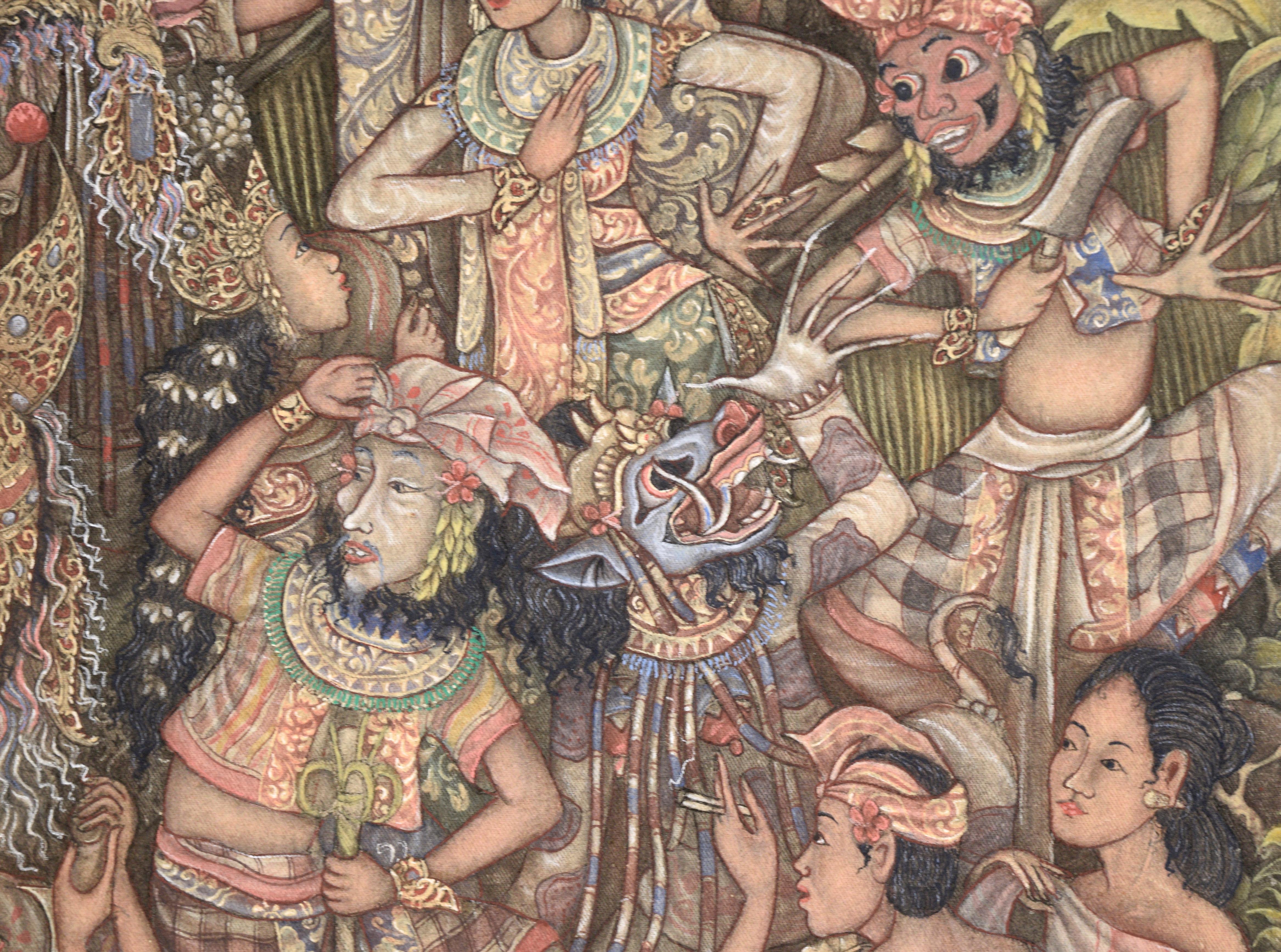 Barong Masken-Tanz - Balinesisches Ubud-Gemälde von KT Sunu im Angebot 9