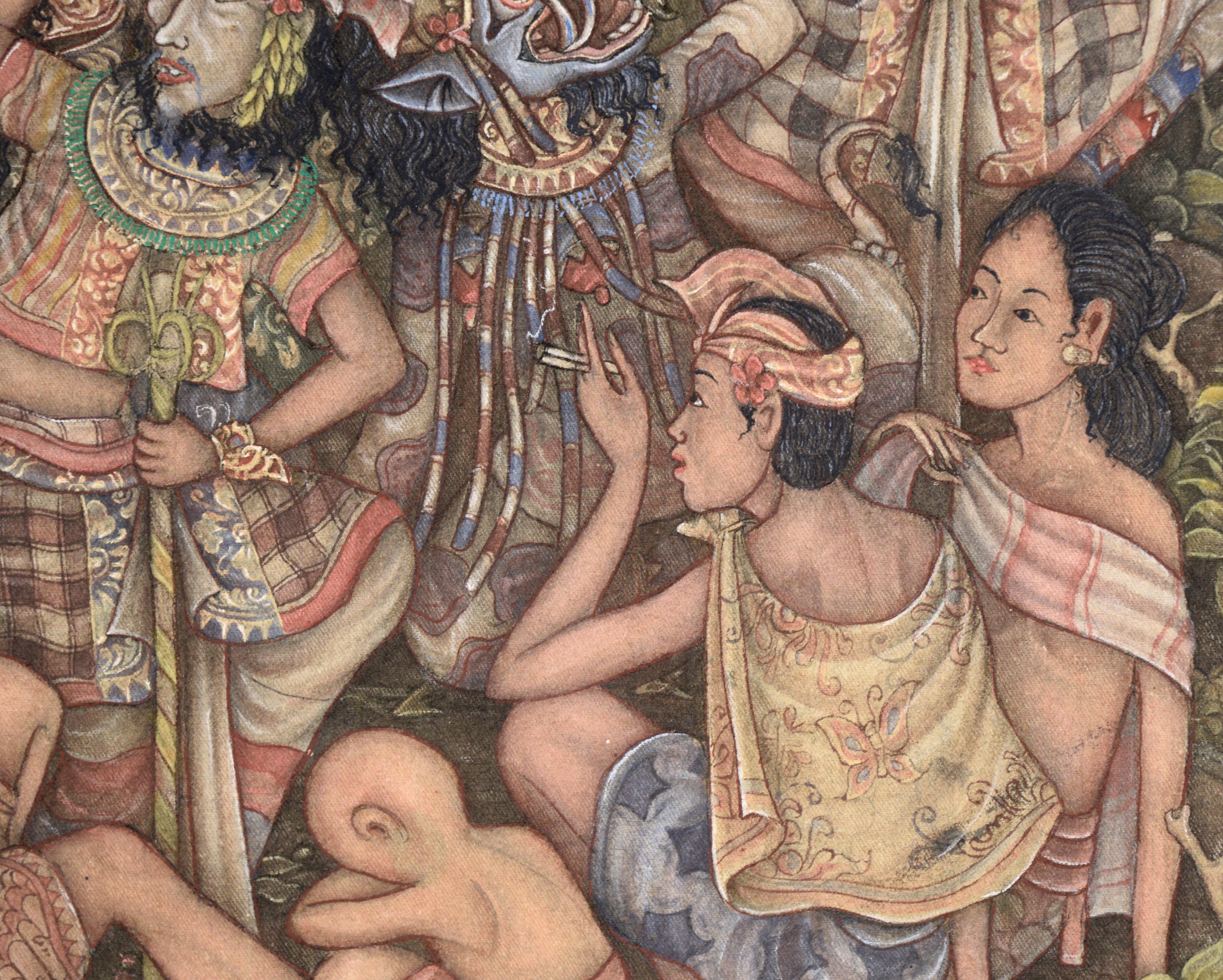 Barong Masken-Tanz - Balinesisches Ubud-Gemälde von KT Sunu im Angebot 10