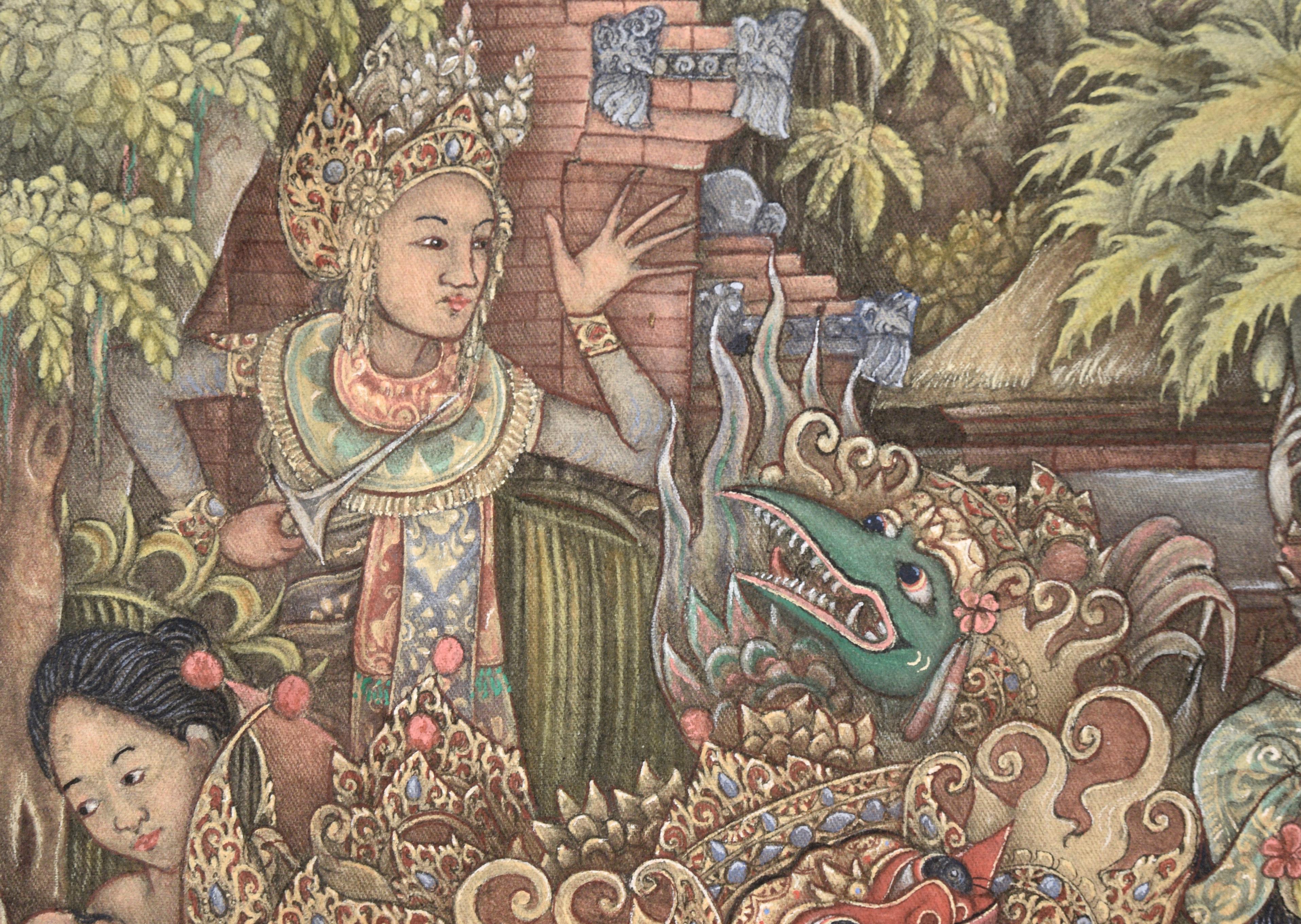 Barong Masken-Tanz - Balinesisches Ubud-Gemälde von KT Sunu im Angebot 1