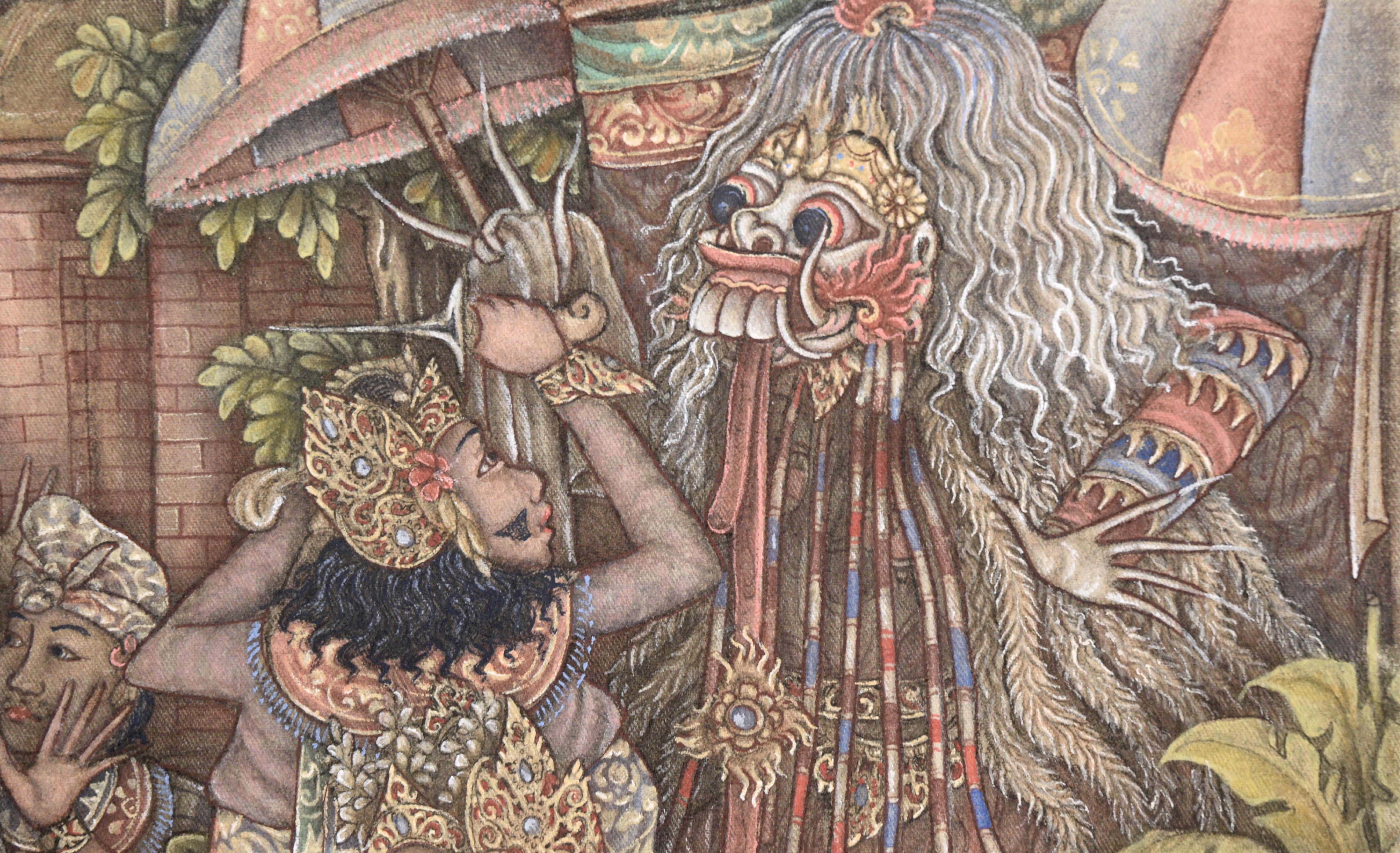 Barong Masken-Tanz - Balinesisches Ubud-Gemälde von KT Sunu im Angebot 3