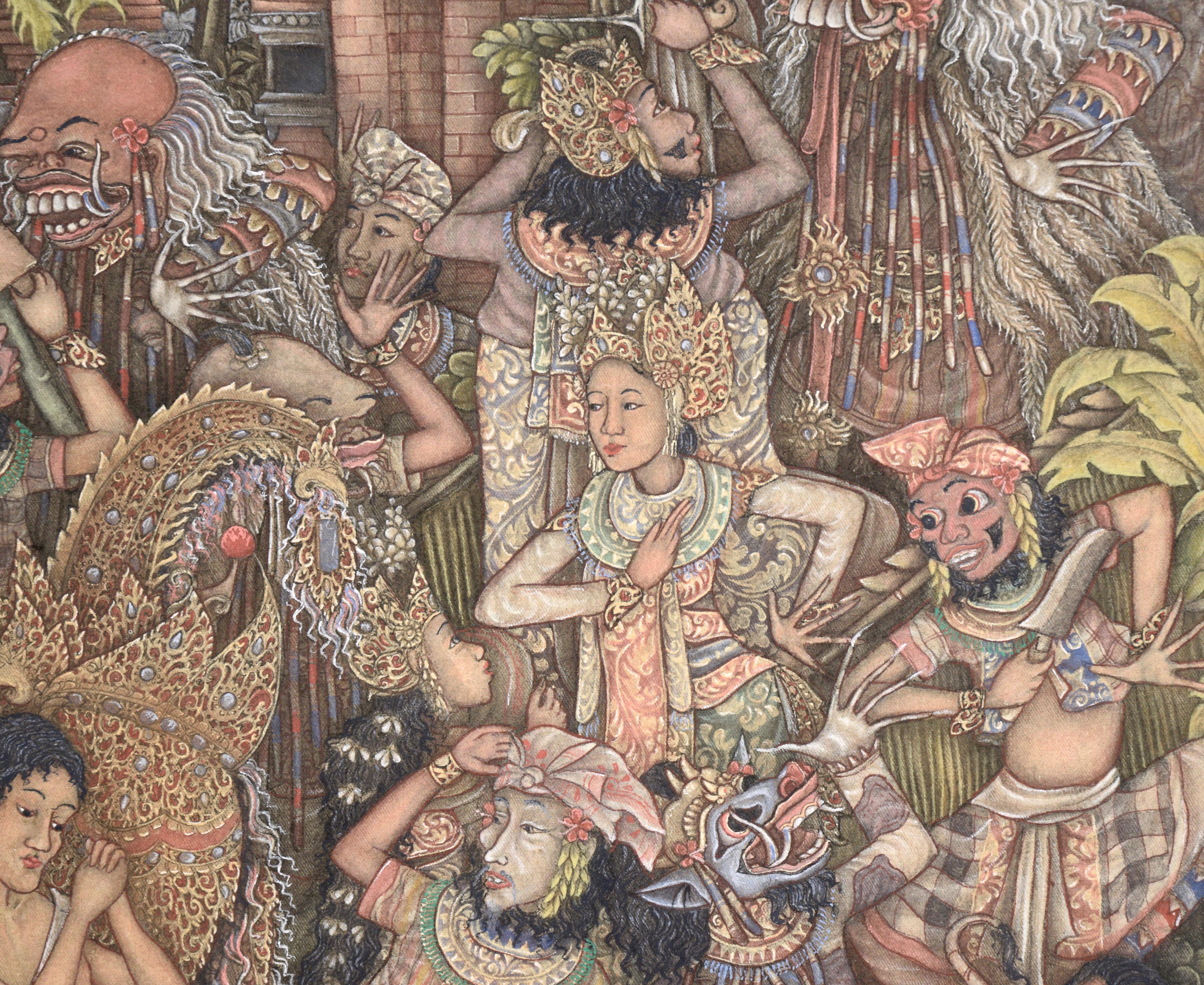 Barong Masken-Tanz - Balinesisches Ubud-Gemälde von KT Sunu im Angebot 4