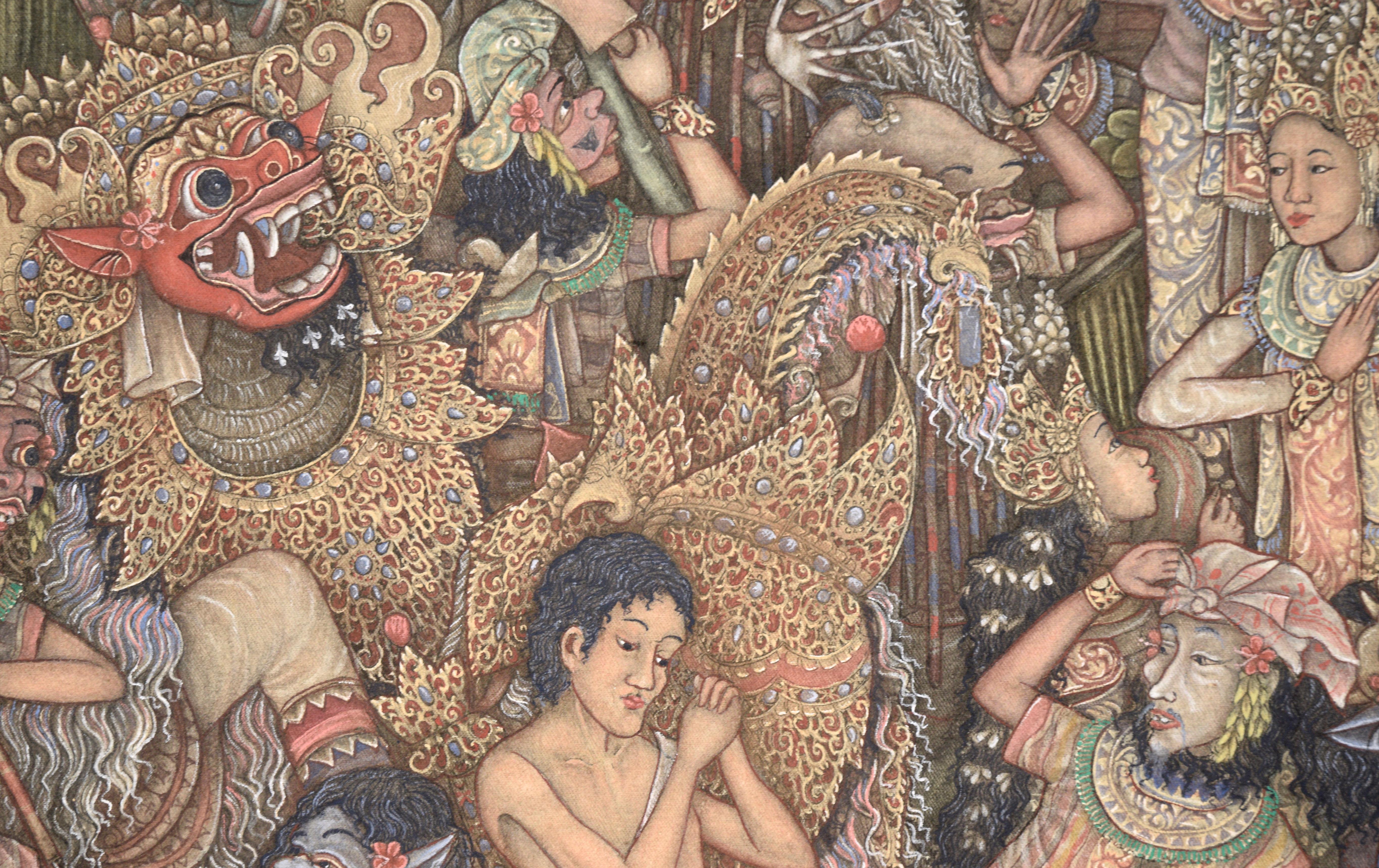 Barong Masken-Tanz - Balinesisches Ubud-Gemälde von KT Sunu im Angebot 5