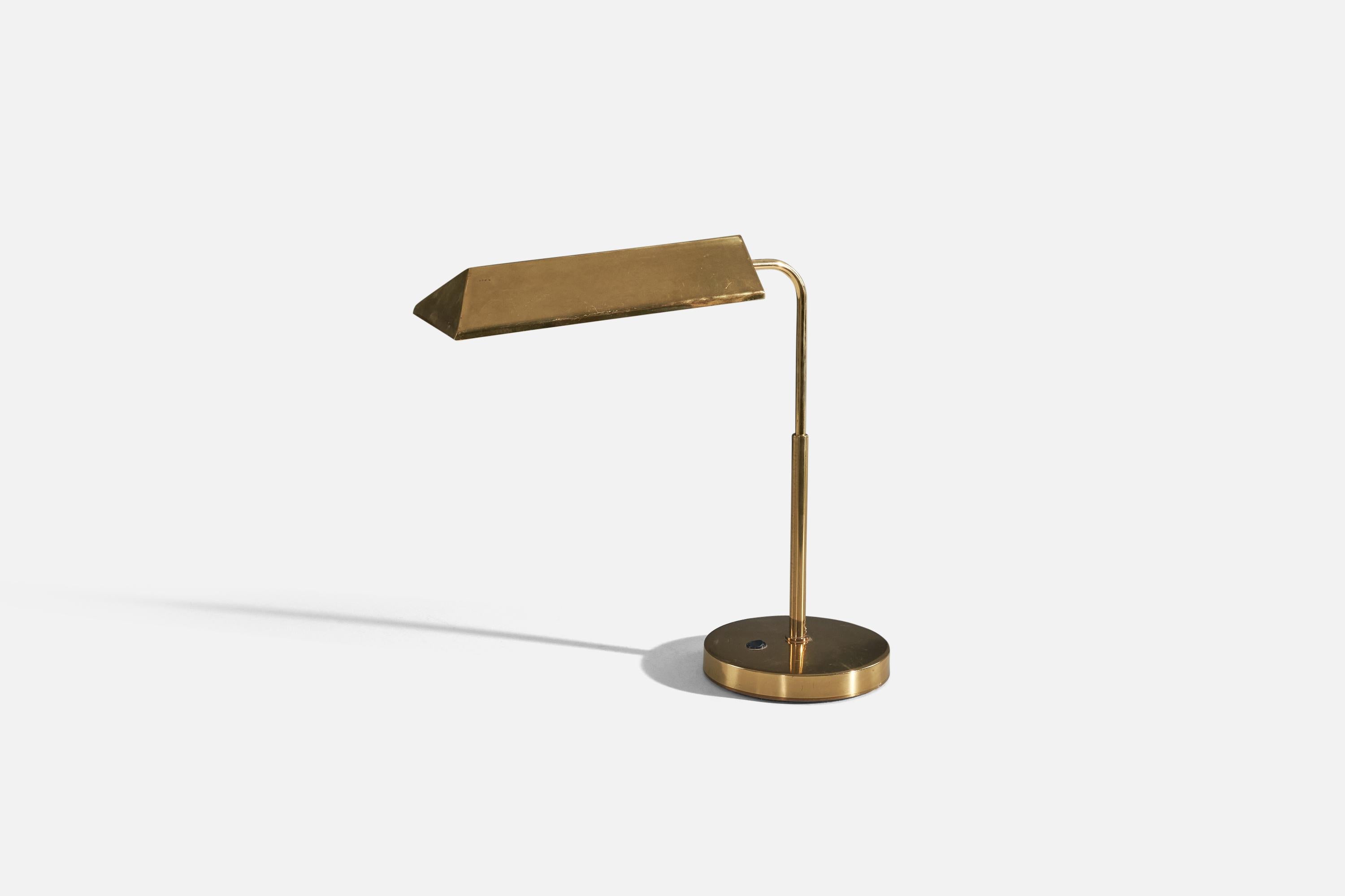 A brass table lamp designed and produced by KT Valaisin, Finland, 1960s. 

