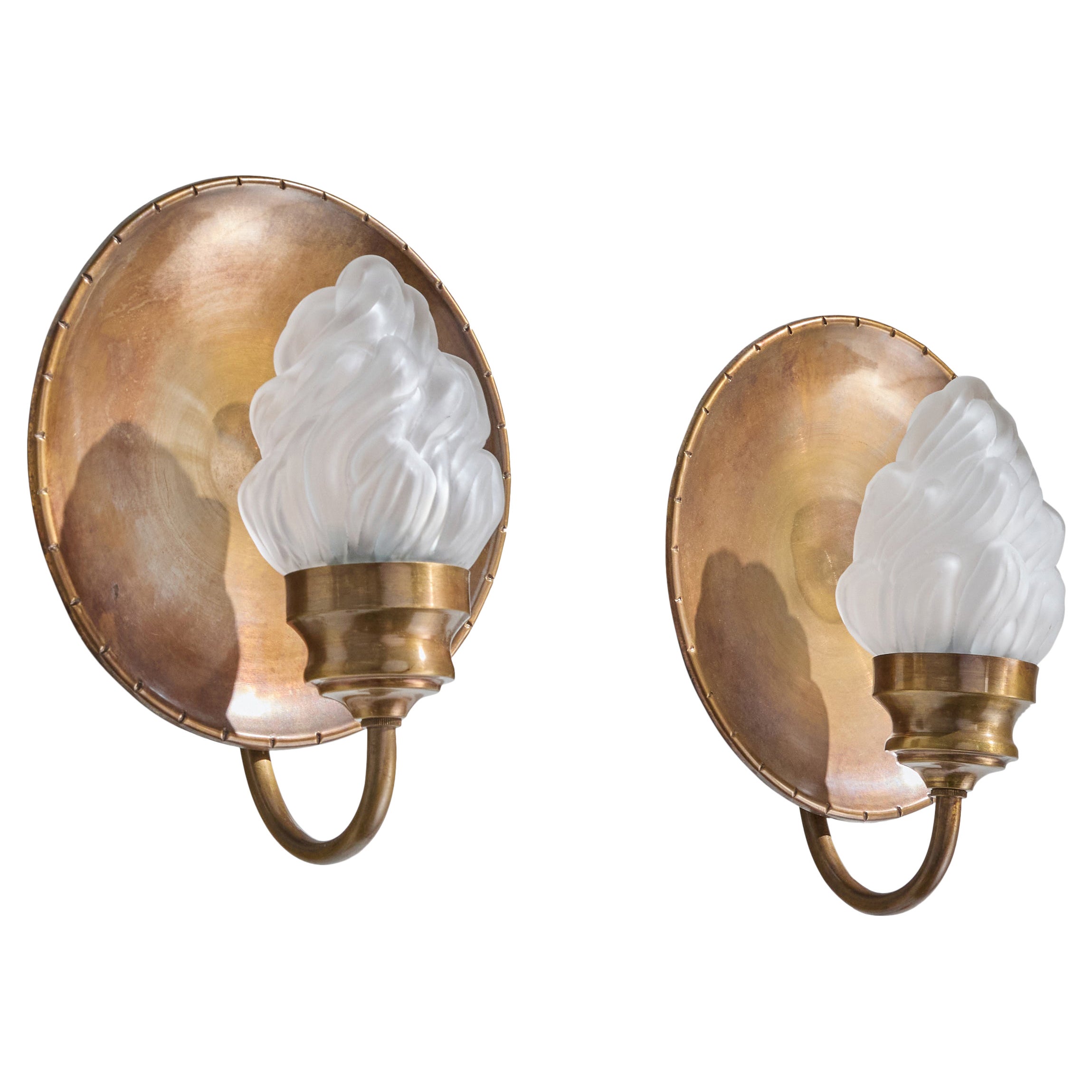 KT Valaisin, Wall Lights, Brass, Glass, Finland, 1960s
