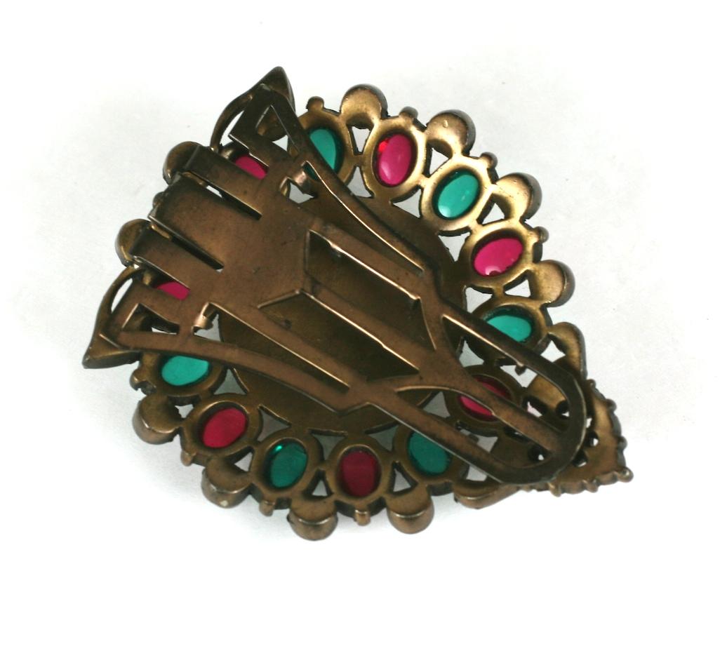 Art Deco KTF Jewels of India Bronze Cabochon Shield Dress Clip For Sale