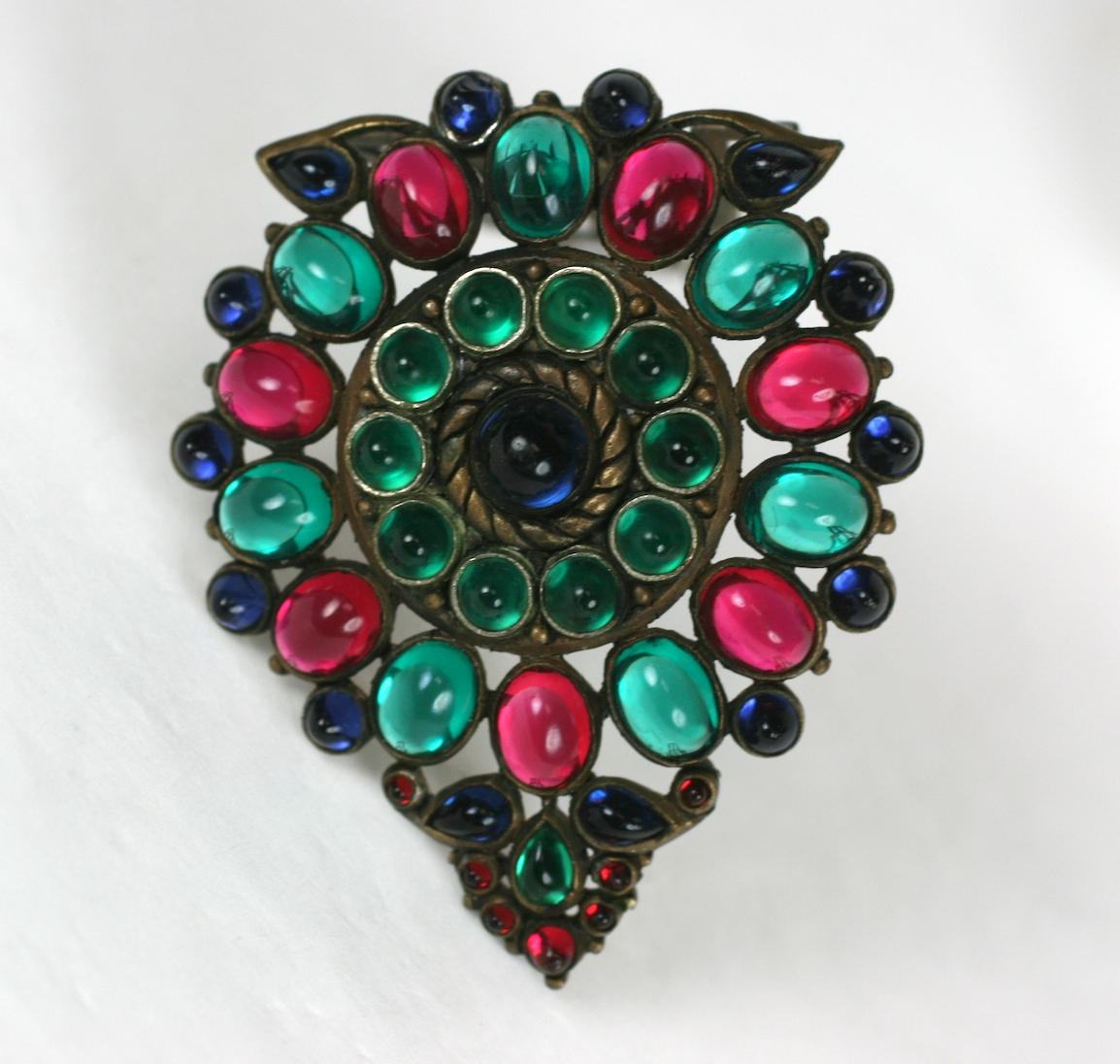 KTF Jewels of India Bronze Cabochon Shield Dress Clip In Excellent Condition For Sale In New York, NY