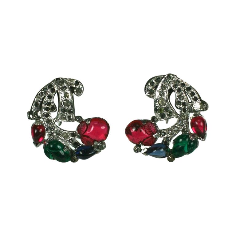 KTF Trifari Art Deco Fruit Salad Earrings For Sale