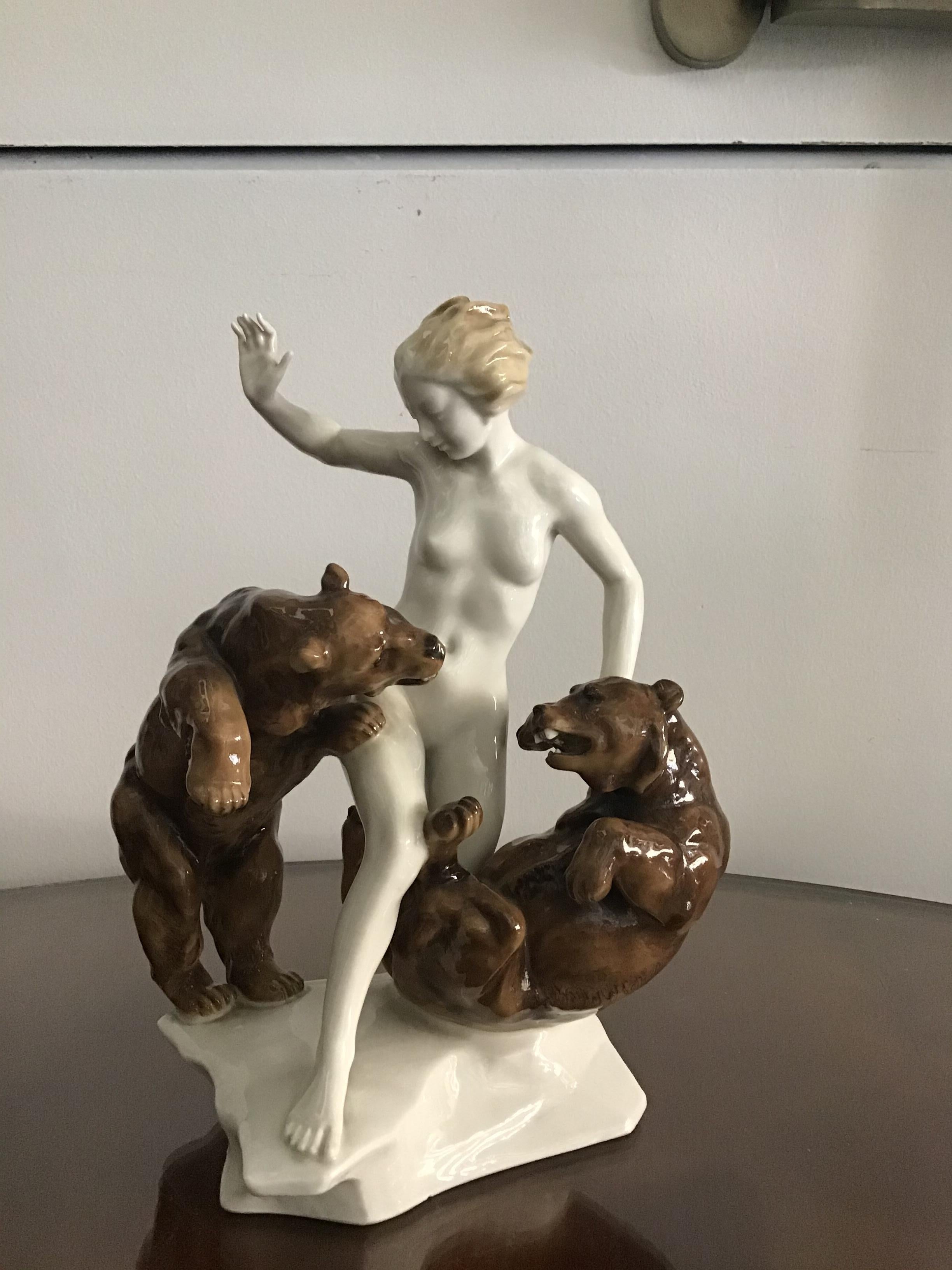 K.Tutter “Woman with bears” porcelain, 1940, Germany.