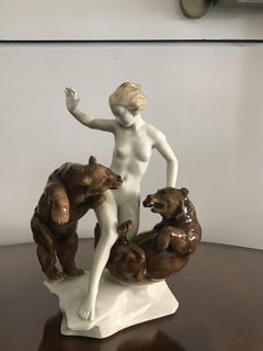 K.Tutter “Woman with Bears” Porcelain, 1930, Germany