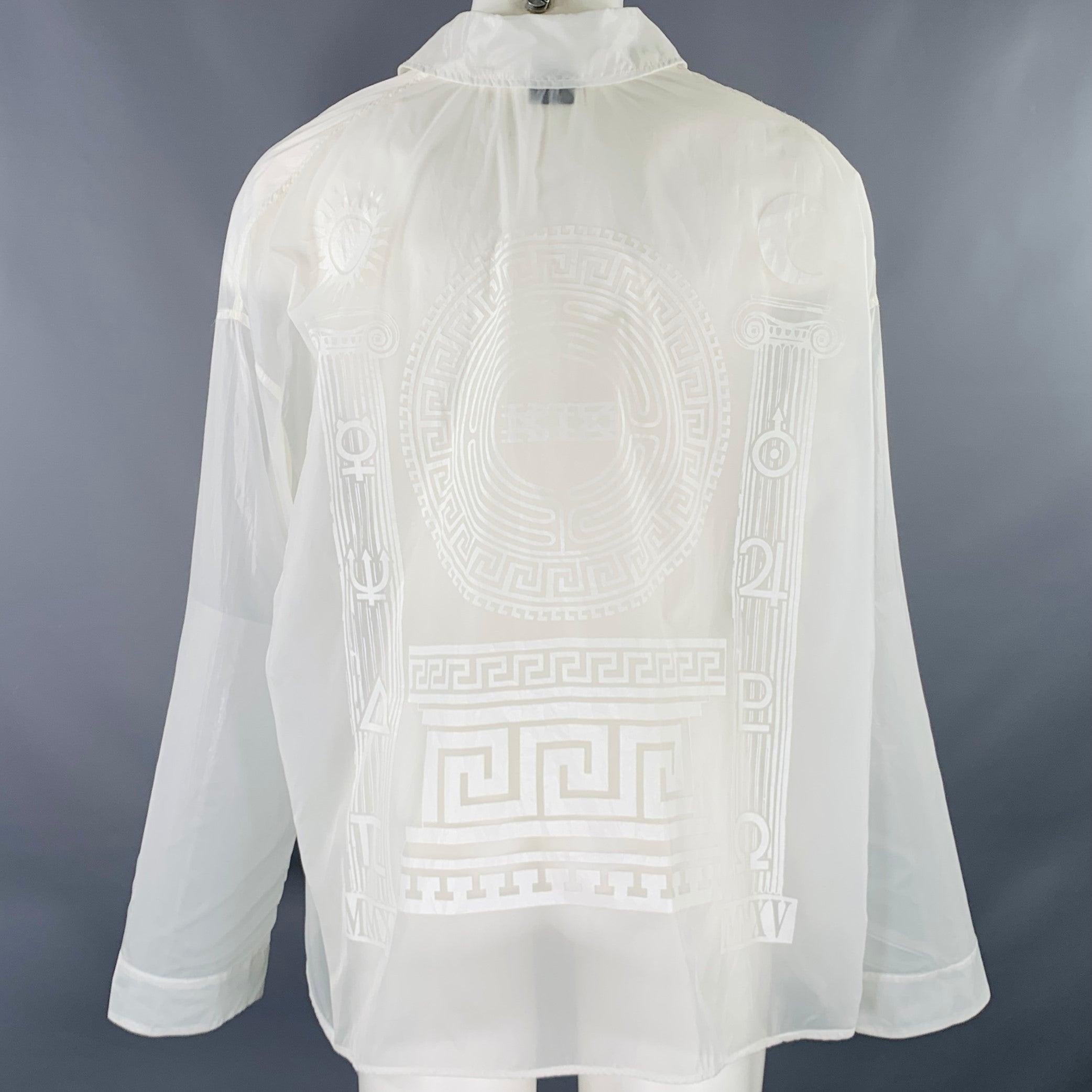 KTZ Size M White Graphic Nylon Button Up Long Sleeve Shirt In Excellent Condition For Sale In San Francisco, CA
