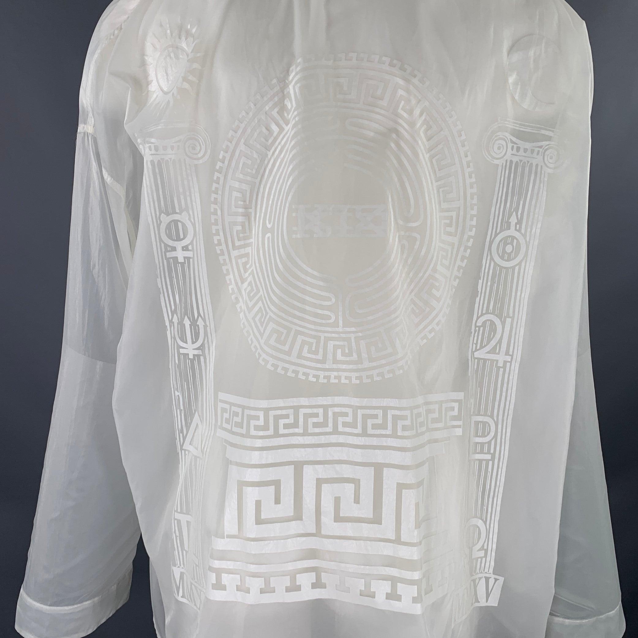 Men's KTZ Size M White Graphic Nylon Button Up Long Sleeve Shirt For Sale