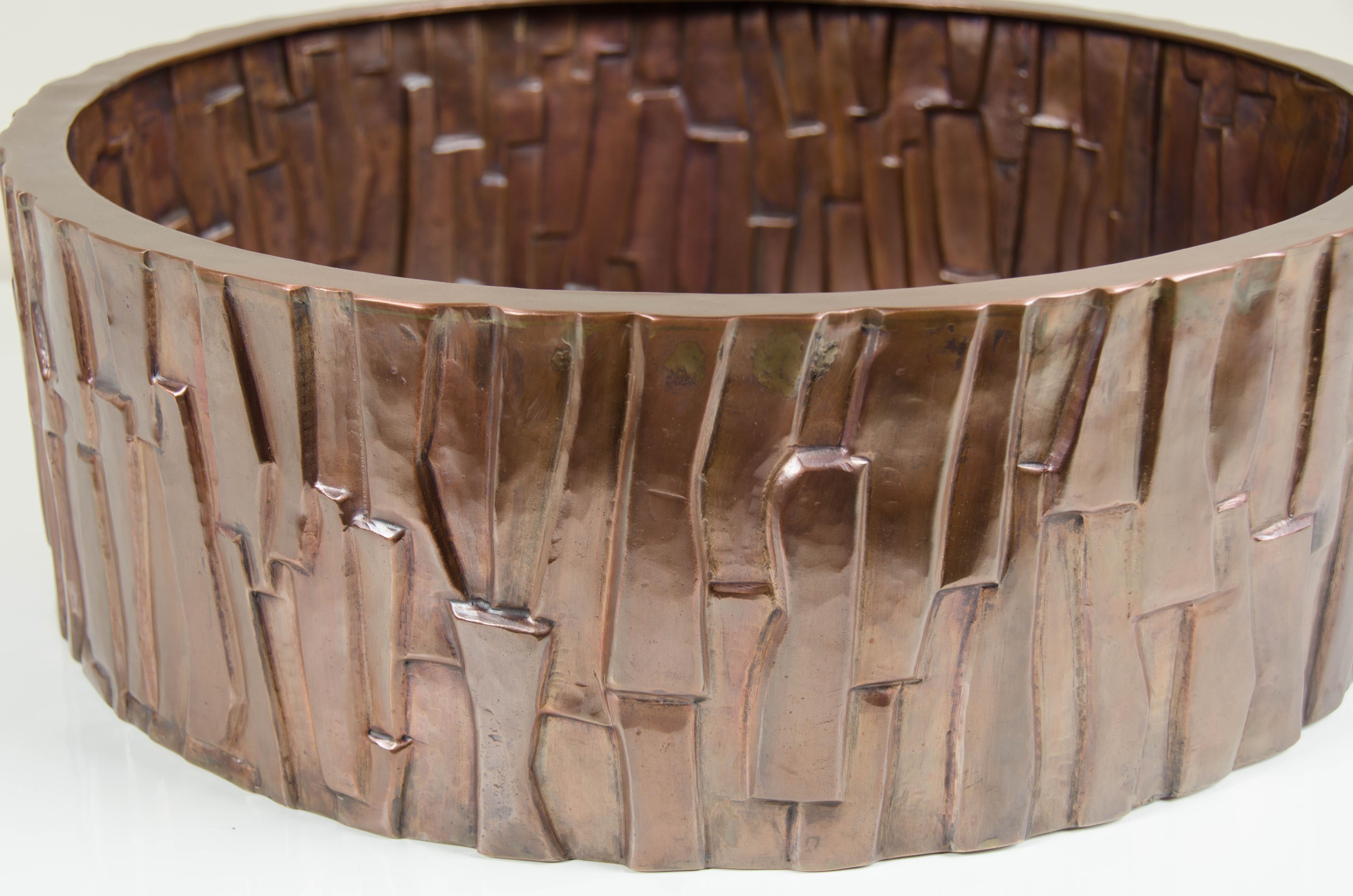 Contemporary Kuai Design Low Cachepot, Copper by Robert Kuo, Hand Repoussé, Limited Edition For Sale