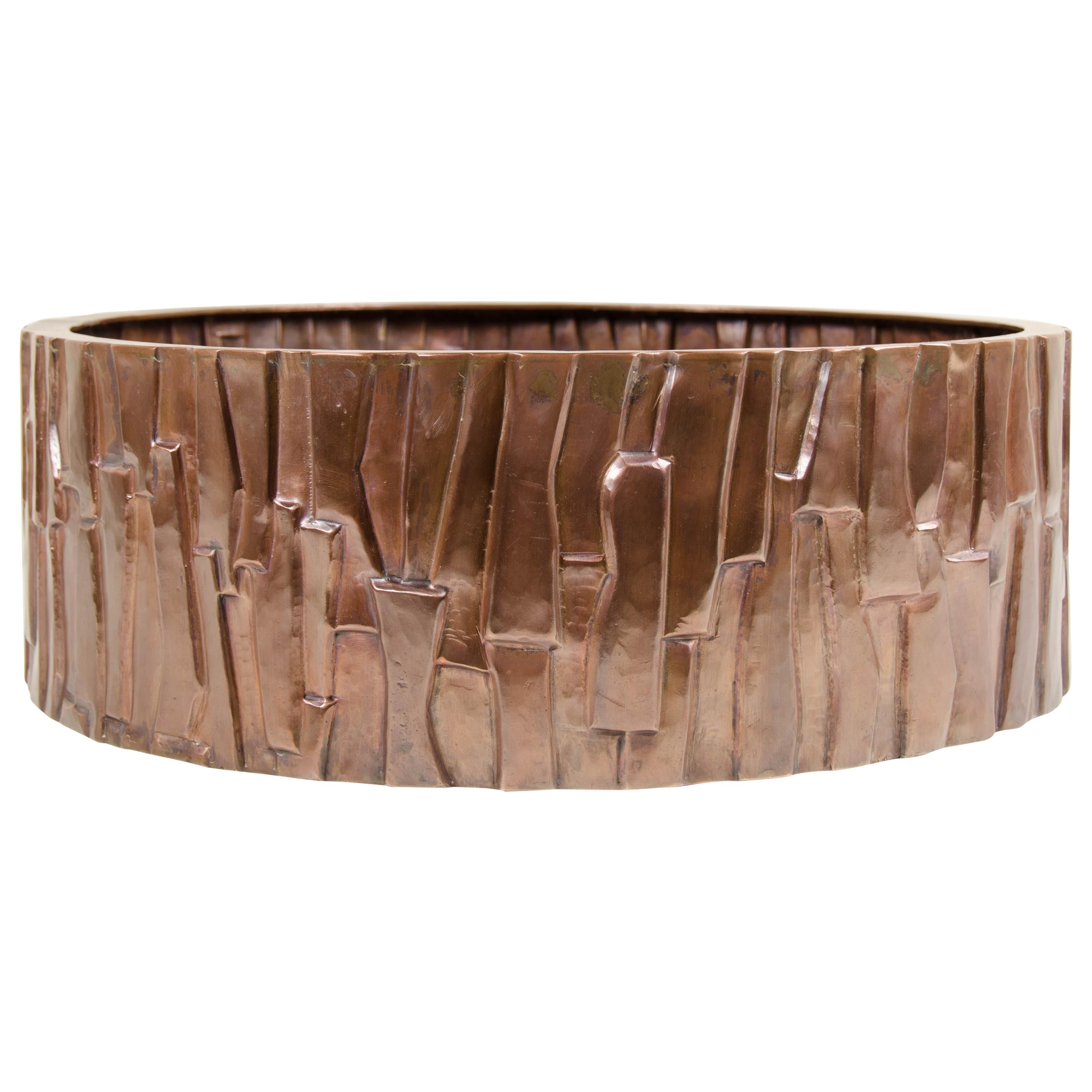 Kuai Design Low Cachepot, Copper by Robert Kuo, Hand Repoussé, Limited Edition For Sale