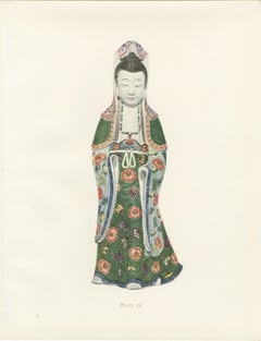 Kuan Yin in Brocade Robes, Ming Porcelain Figure, Antique Color Plate, 1911