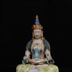 Kuan Yin Seated on a Lotus Base, Porcelain Figure of Mid 20th Century