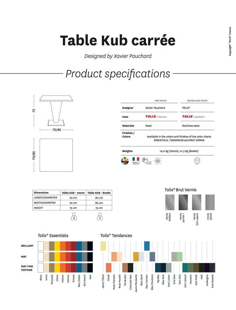 Modern KUB Square Table 80 in Pop Colors by Xavier Pauchard & Tolix For Sale