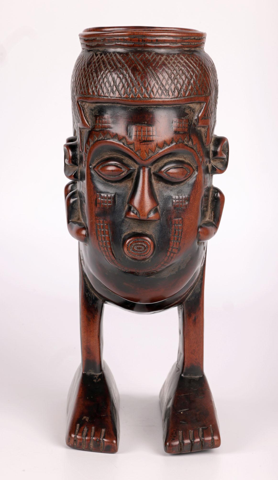 Kuba African Anthropomorphic Double Head Palm Wine Cup For Sale 2