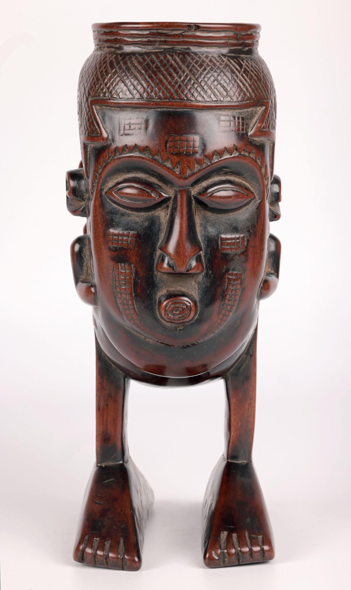 Kuba African Anthropomorphic Double Head Palm Wine Cup For Sale 9