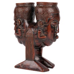 Vintage Kuba African Anthropomorphic Double Head Palm Wine Cup
