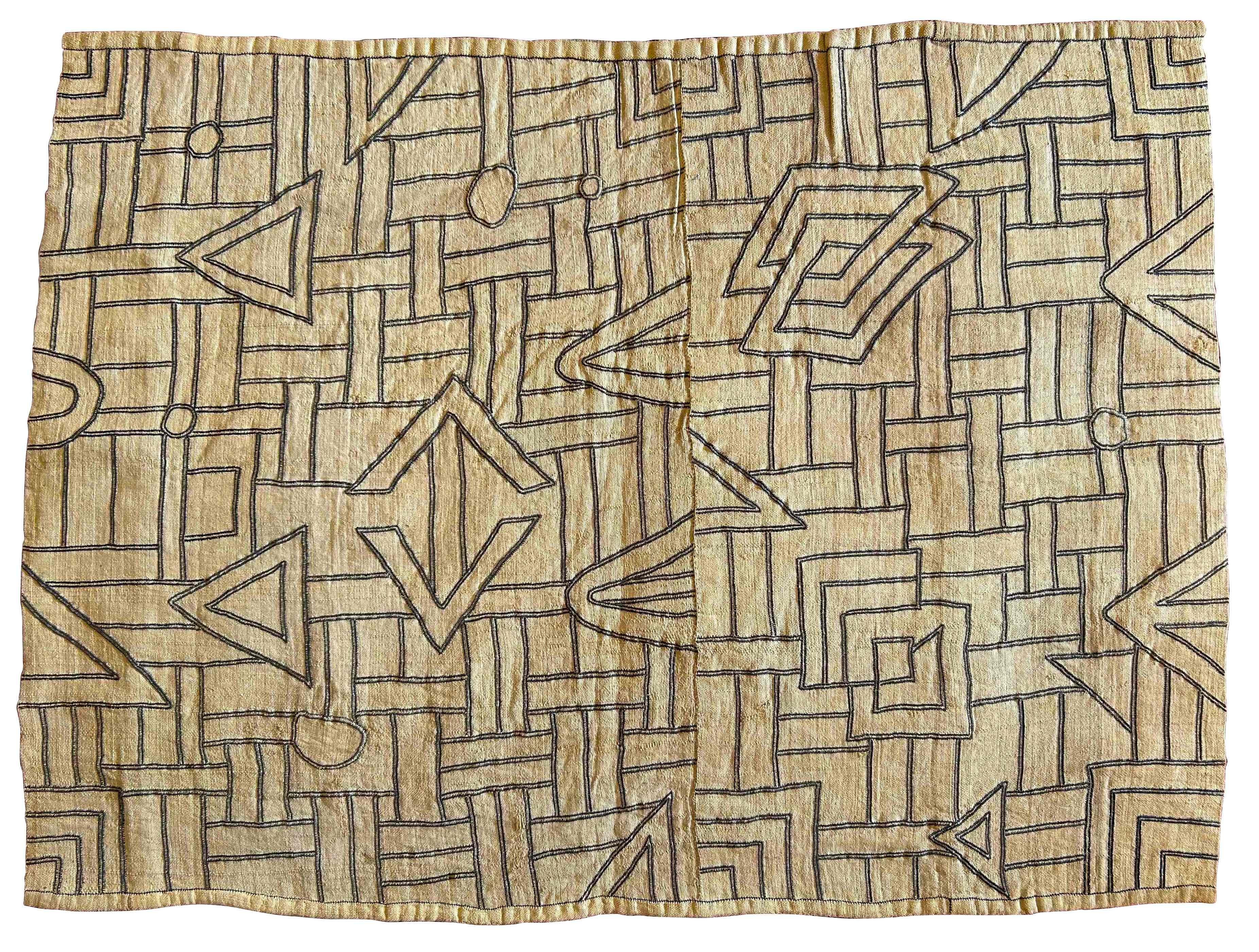 Tribal Kuba (Bushong) Raffia Fiber Textile Panel From Woman’s Skirt, D.R. Congo For Sale