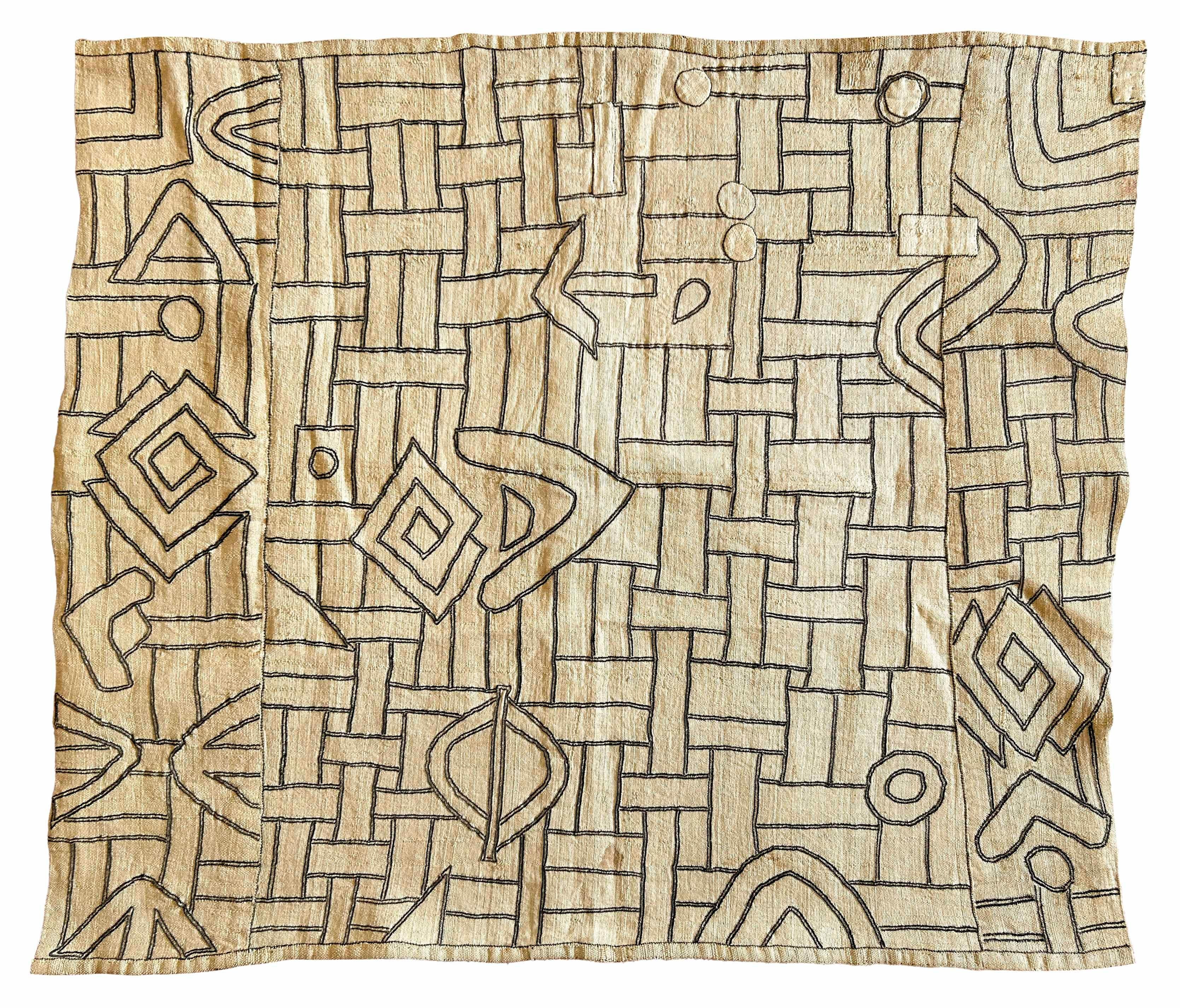 Tribal Kuba (Bushong) Raffia Fiber Textile Panel From Woman’s Skirt, D.R. Congo For Sale
