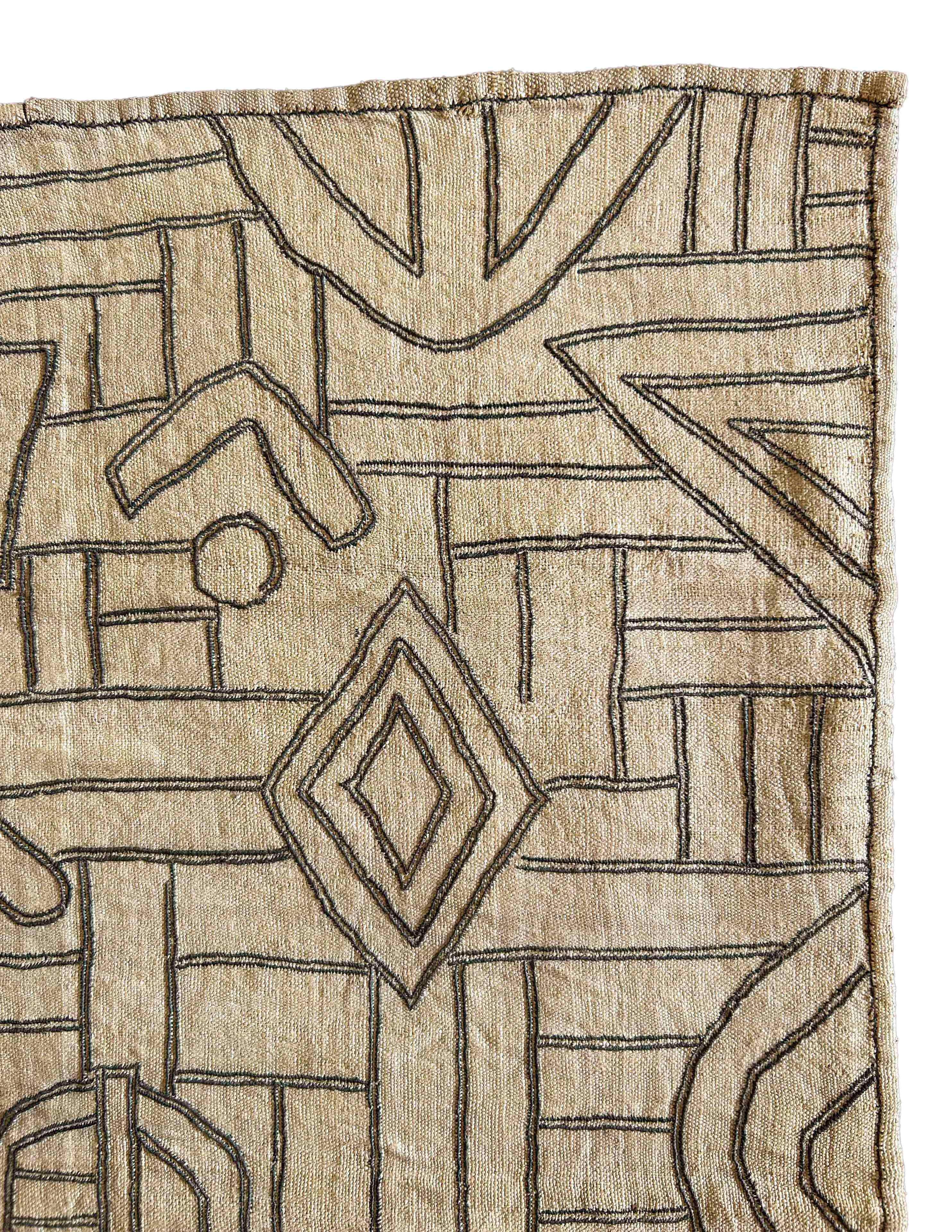 Tribal Kuba (Bushong) Raffia Fiber Textile Panel From Woman’s Skirt, D.R. Congo For Sale