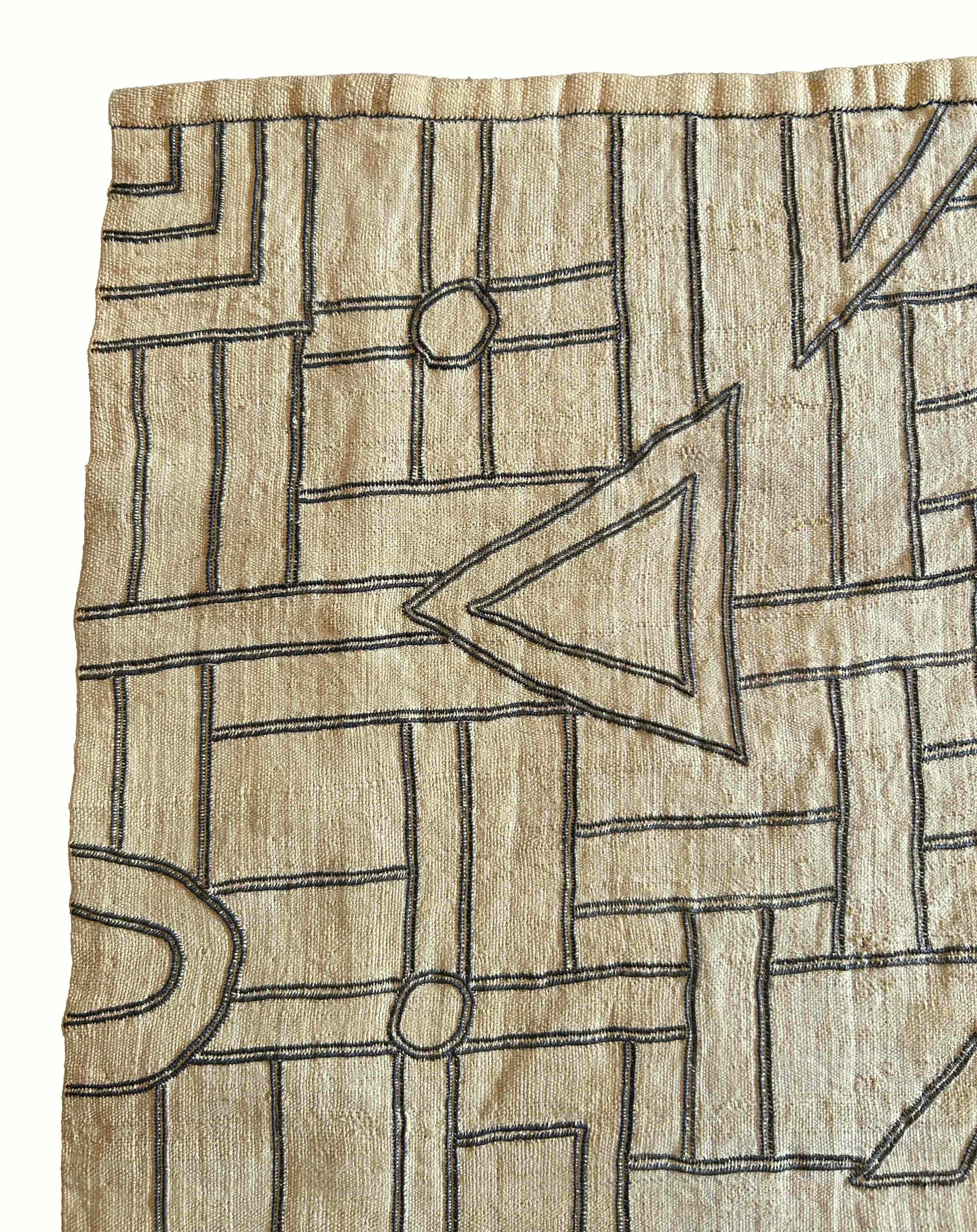 Appliqué Kuba (Bushong) Raffia Fiber Textile Panel From Woman’s Skirt, D.R. Congo For Sale