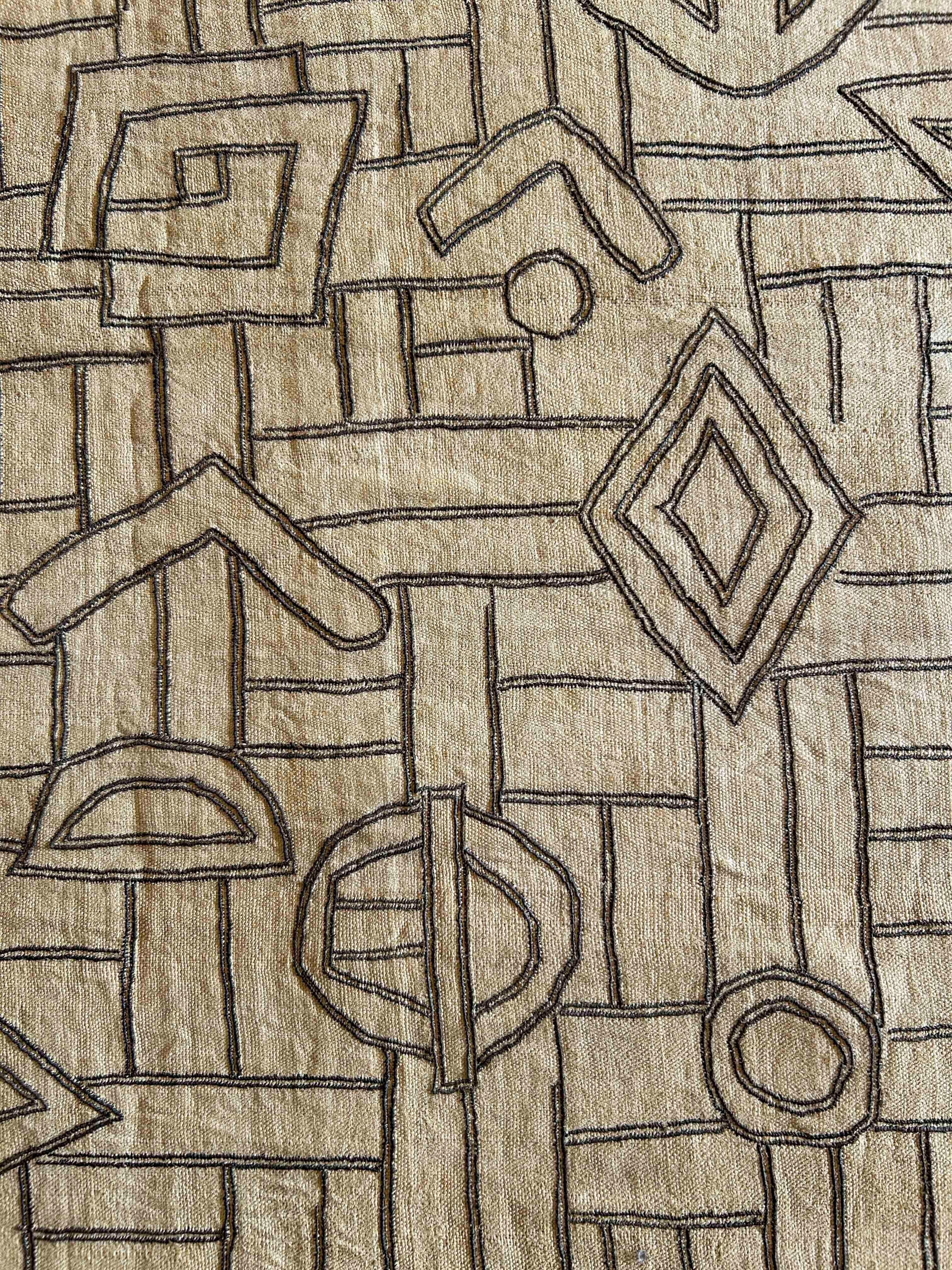 Appliqué Kuba (Bushong) Raffia Fiber Textile Panel From Woman’s Skirt, D.R. Congo For Sale