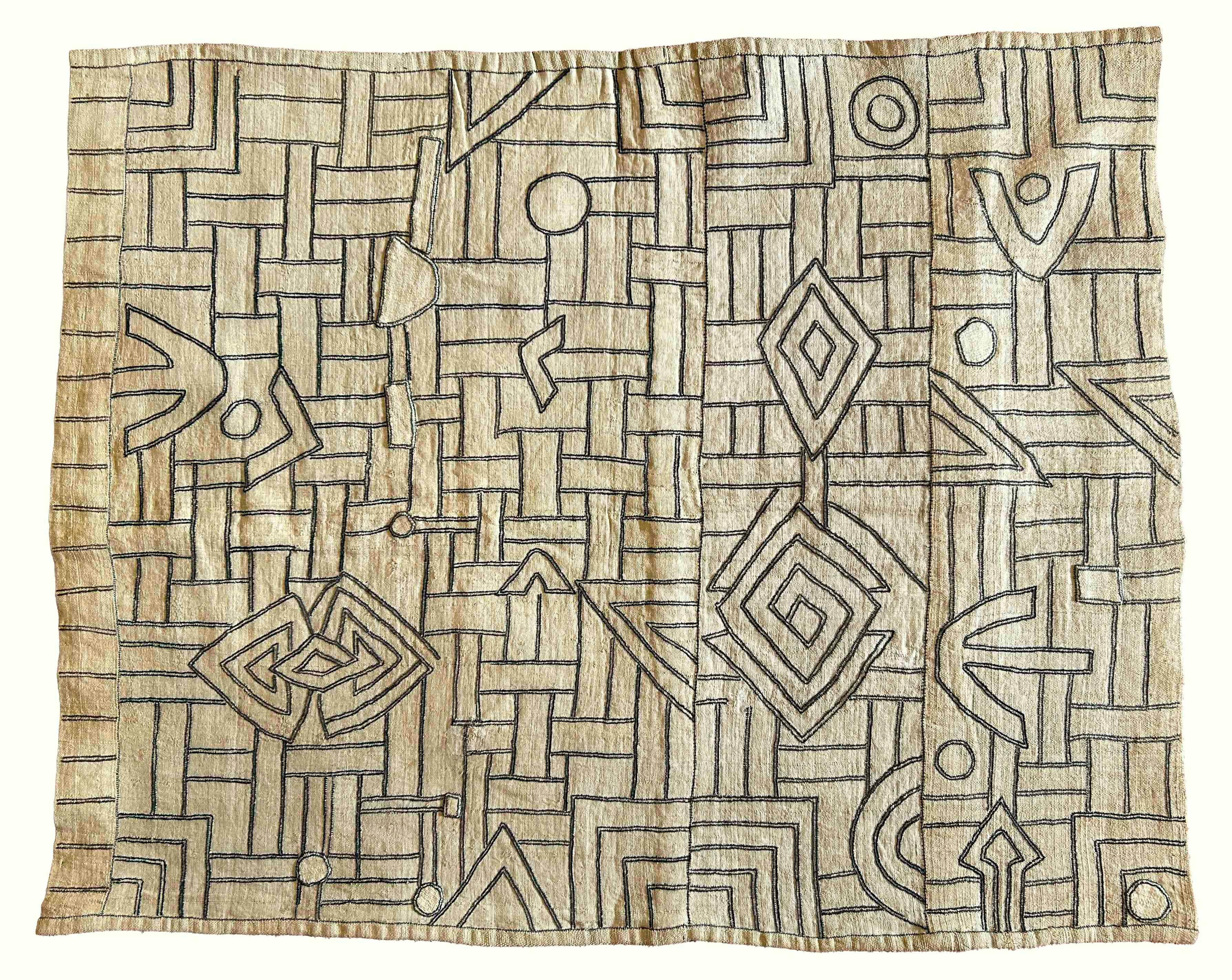 Tribal Kuba (Bushong) Raffia Fiber Textile Panel From Woman’s Skirt For Sale