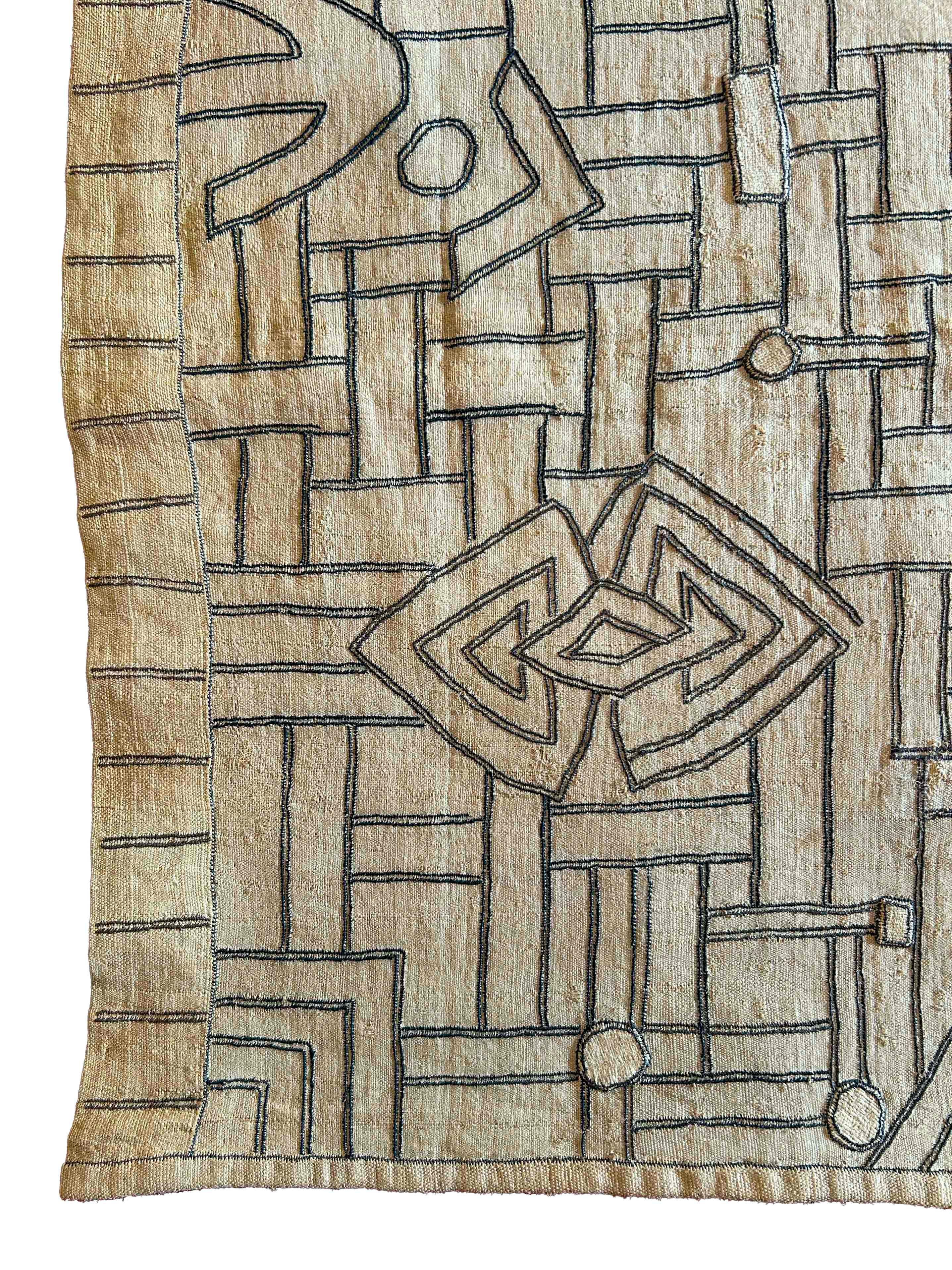 Appliqué Kuba (Bushong) Raffia Fiber Textile Panel From Woman’s Skirt For Sale