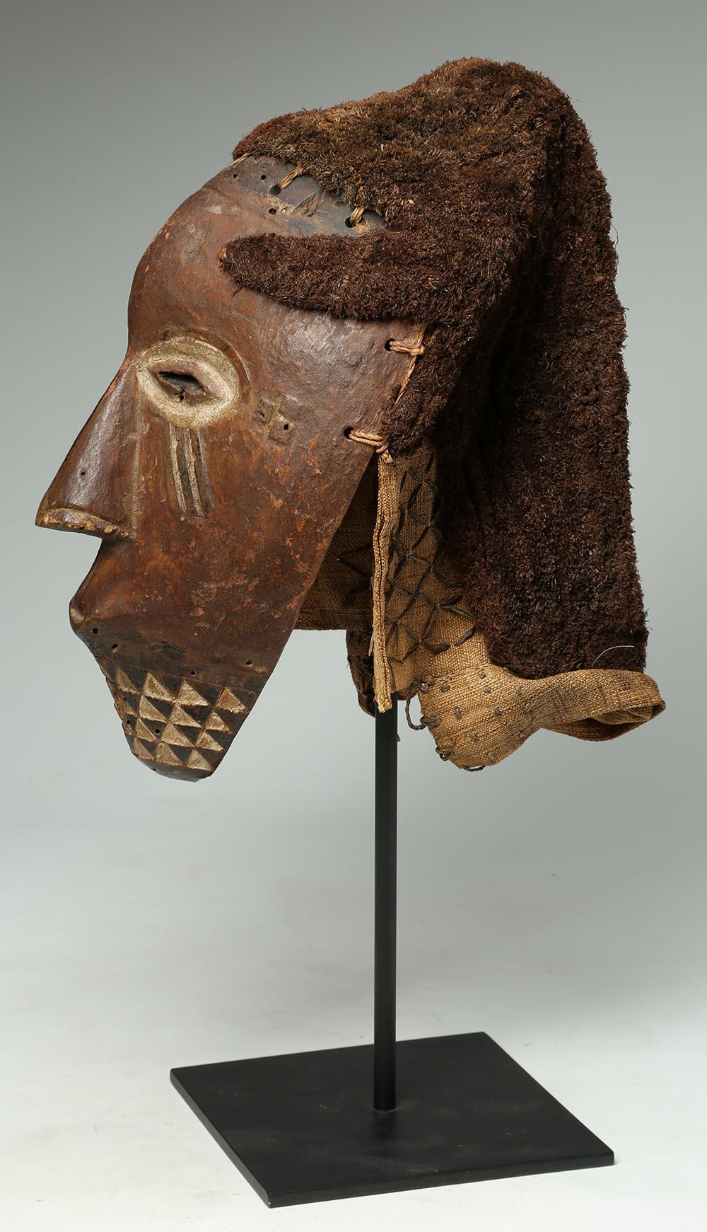 Kuba Carved Wood Tribal Mask with Headress, Early 20th Century Congo, Africa For Sale 1