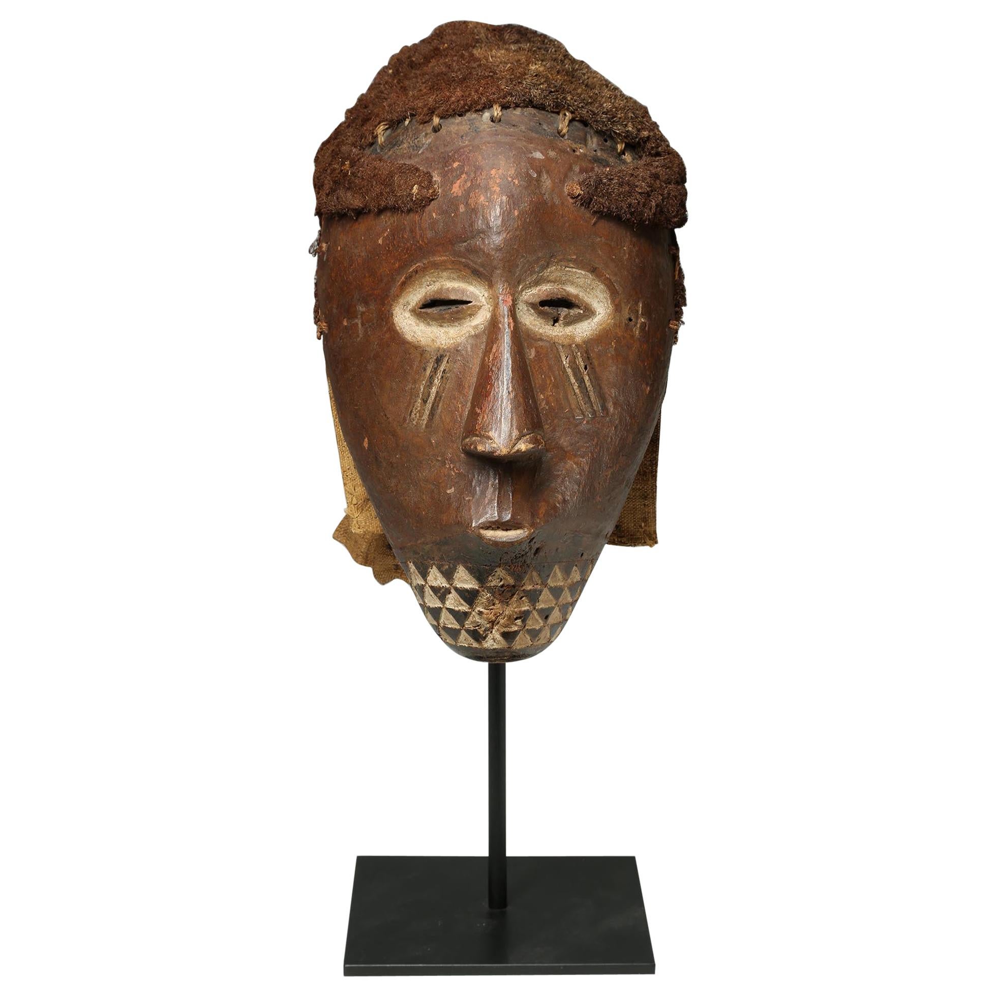 Kuba Carved Wood Tribal Mask with Headress, Early 20th Century Congo, Africa For Sale