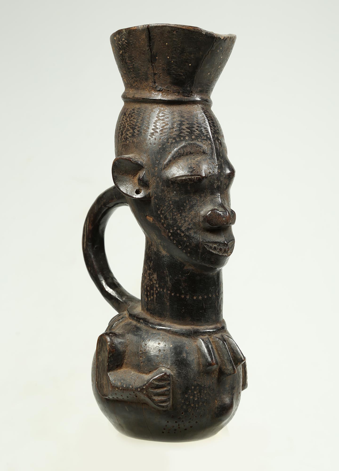 Hand-Carved Kuba Large Figural Tribal African Palm Wine Cup, Congo, Africa