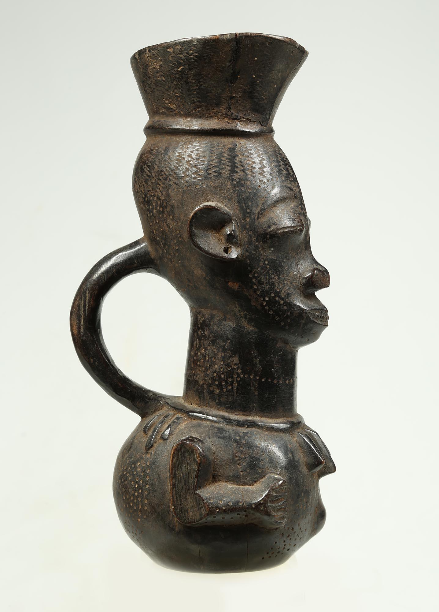 Kuba Large Figural Tribal African Palm Wine Cup, Congo, Africa In Good Condition In Santa Fe, NM
