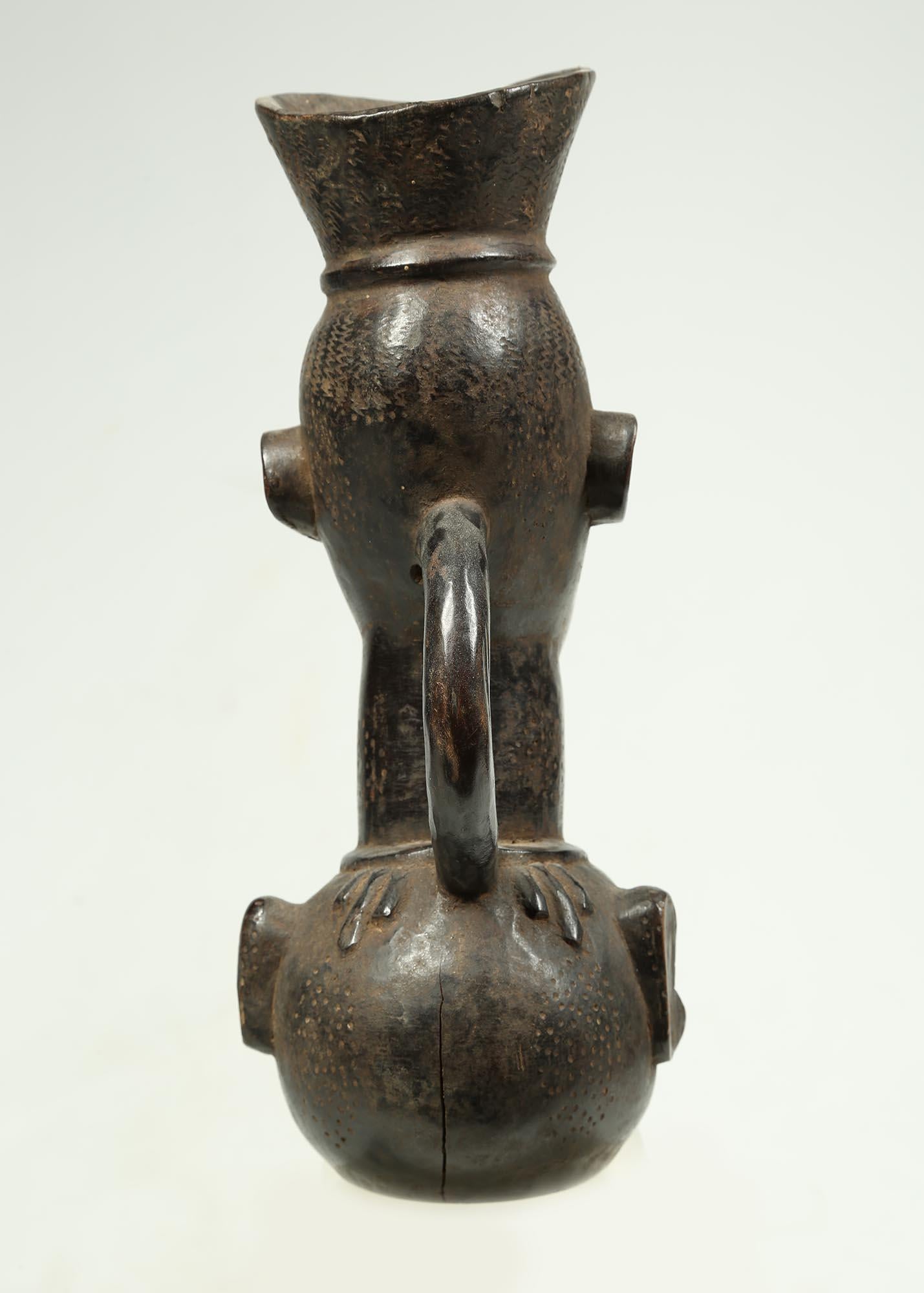 20th Century Kuba Large Figural Tribal African Palm Wine Cup, Congo, Africa