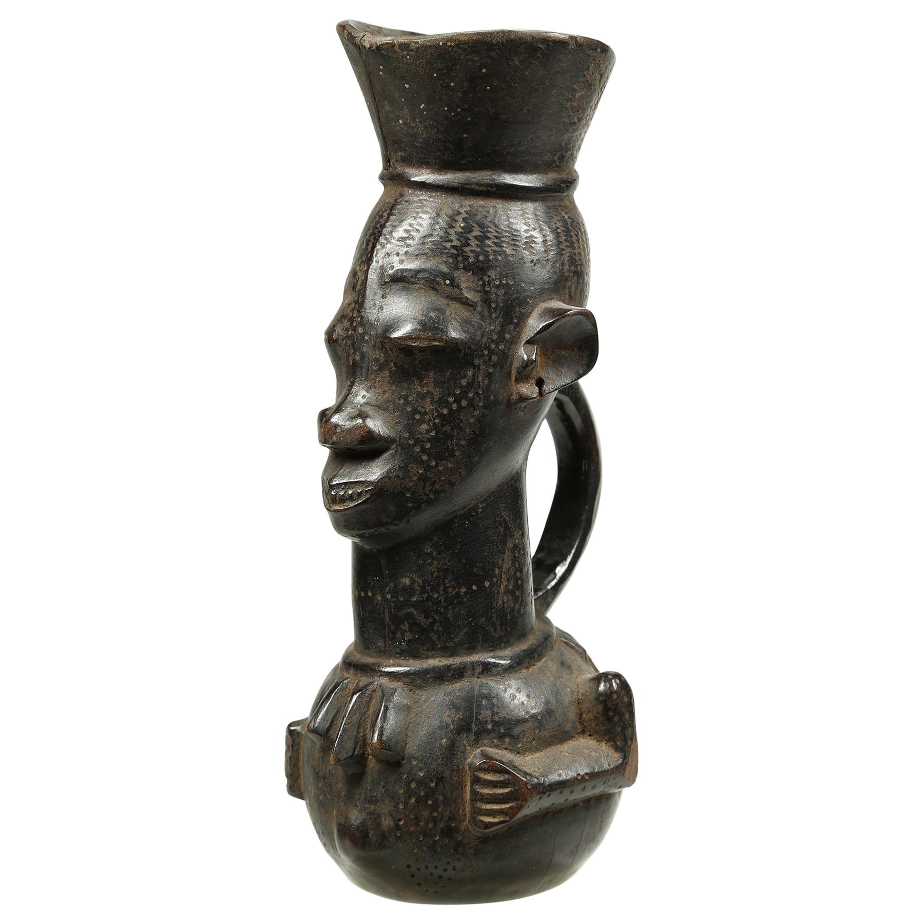 Kuba Large Figural Tribal African Palm Wine Cup, Congo, Africa