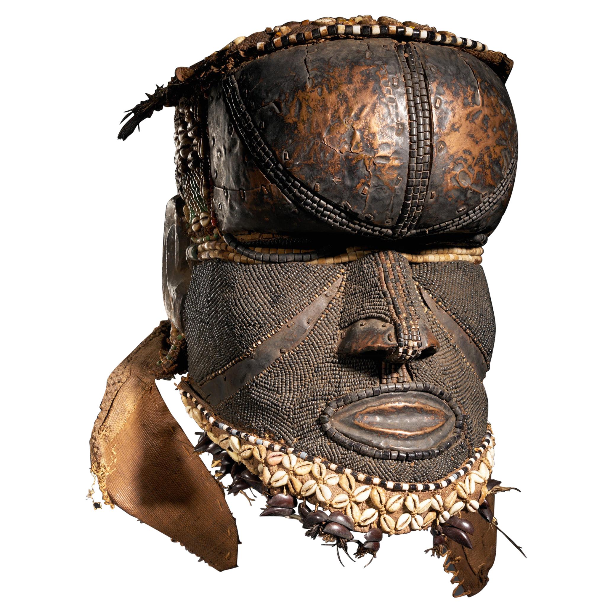 Kuba People, DRC, Very Strong Bwoon Mask with Copper Alloy Finish