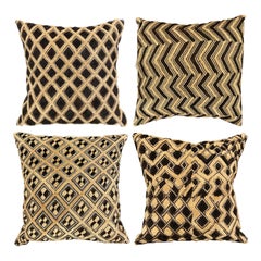 Kuba Shoowa Raffia Grass + Silk Pillows, Set of 4 (Congo)