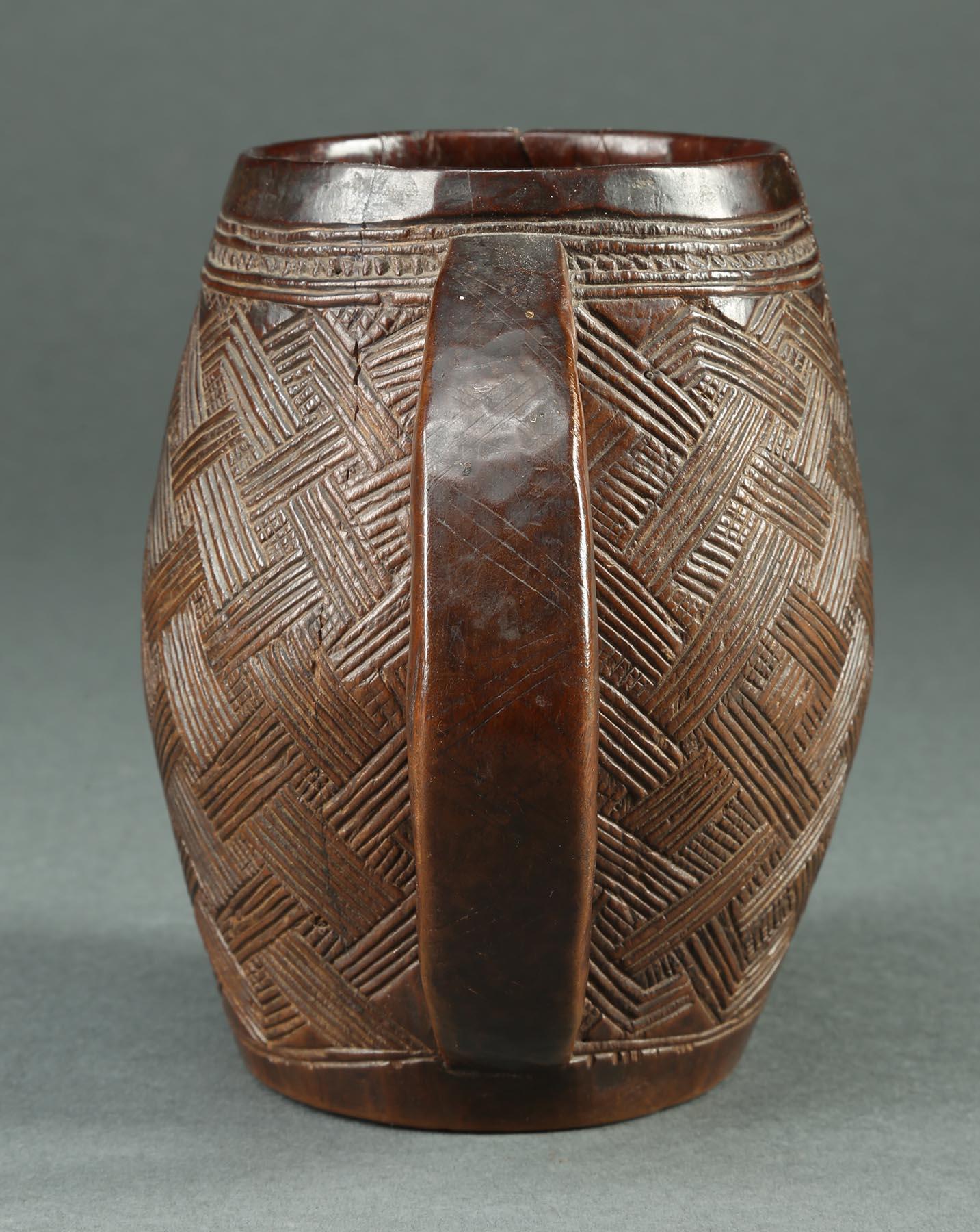 Hand-Carved Kuba Tribal African Palm Wine Cup, Great Design, Early 20th Century