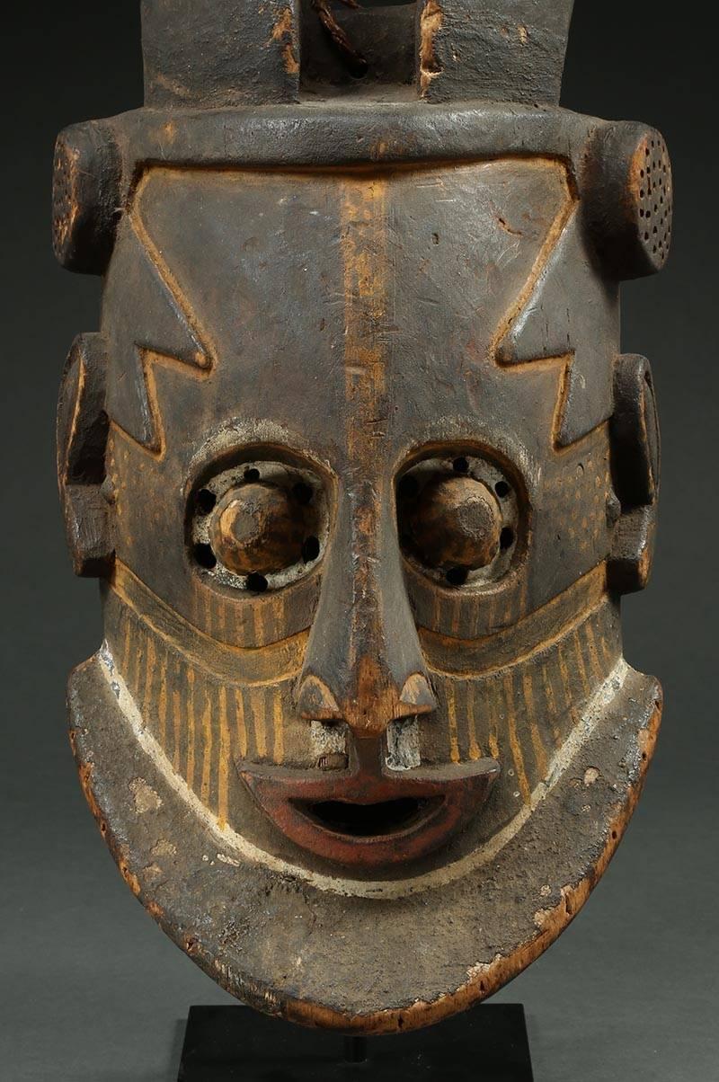 Congolese Kuba Tribal Helmet Mask with Horns, Democratic Republic of Congo