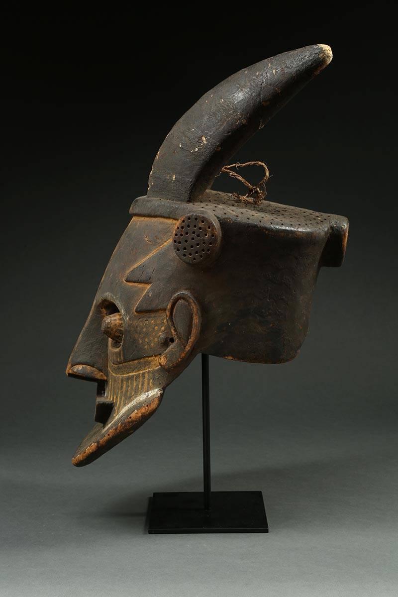 20th Century Kuba Tribal Helmet Mask with Horns, Democratic Republic of Congo