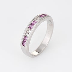 Kuber Diamond Pink Sapphire Band Estate 14 Karat White Gold Ring Channel Set